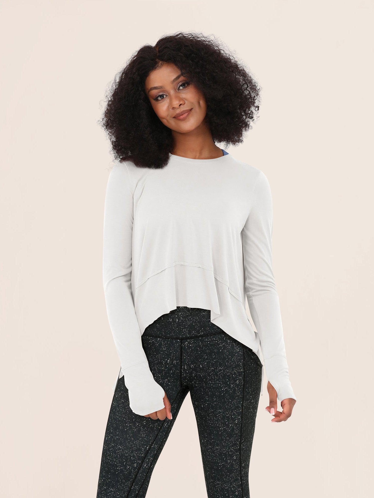 Long Sleeve Gym Yoga Shirts White - ododos