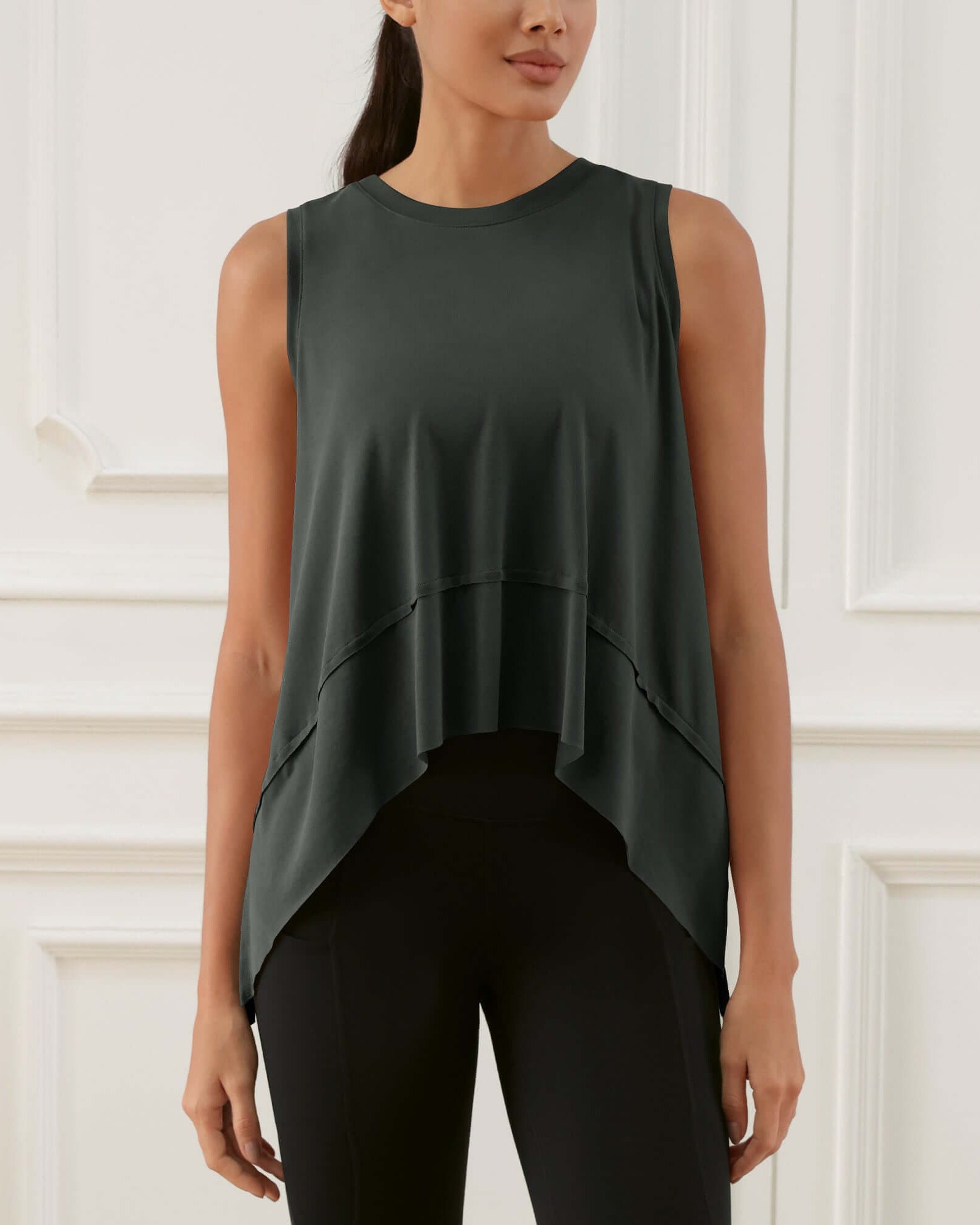 Modal Soft Sleeveless Cropped Yoga Tank (Long) Black-washed - ododos