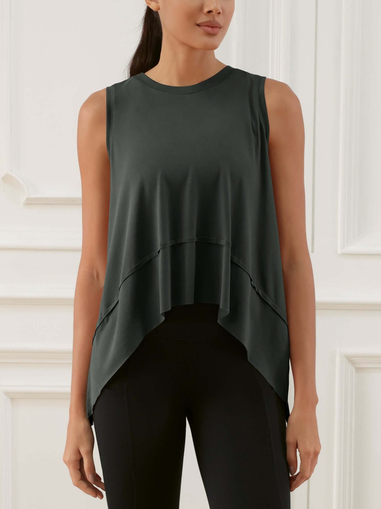 Modal Soft Sleeveless Cropped Yoga Tank (Long) Black-washed - ododos