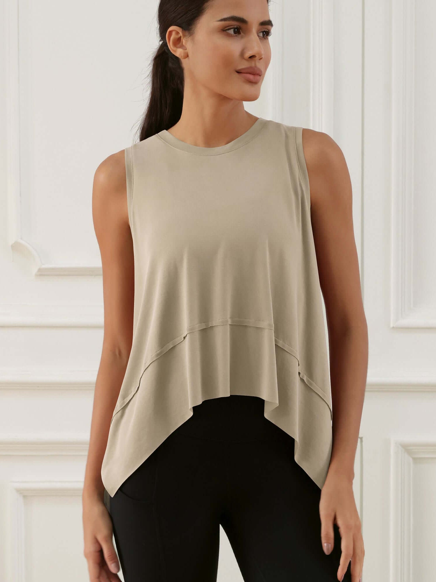 Modal Soft Sleeveless Cropped Yoga Tank (Long) Abalone-washed - ododos