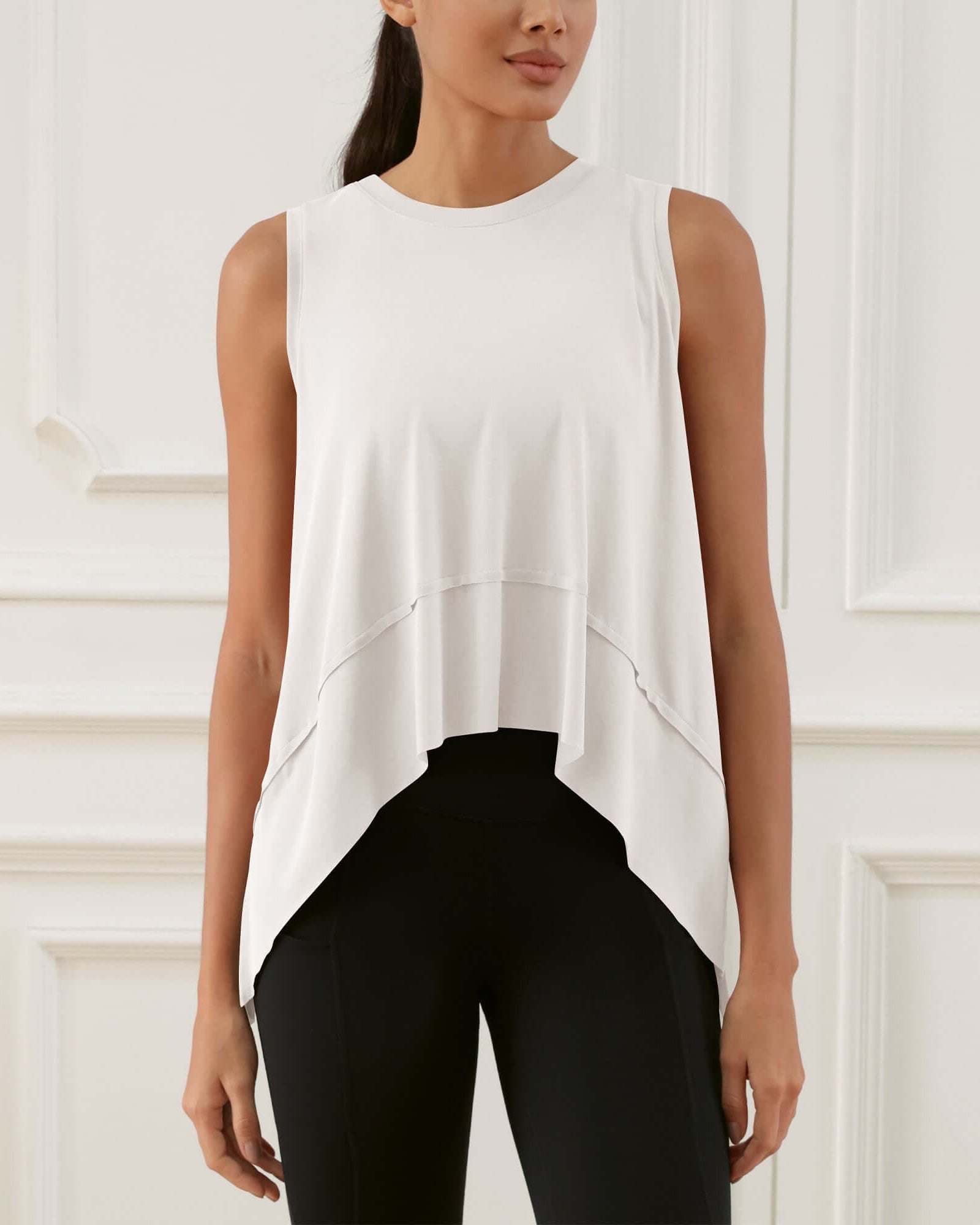 Modal Soft Sleeveless Cropped Yoga Tank (Long) White-washed - ododos