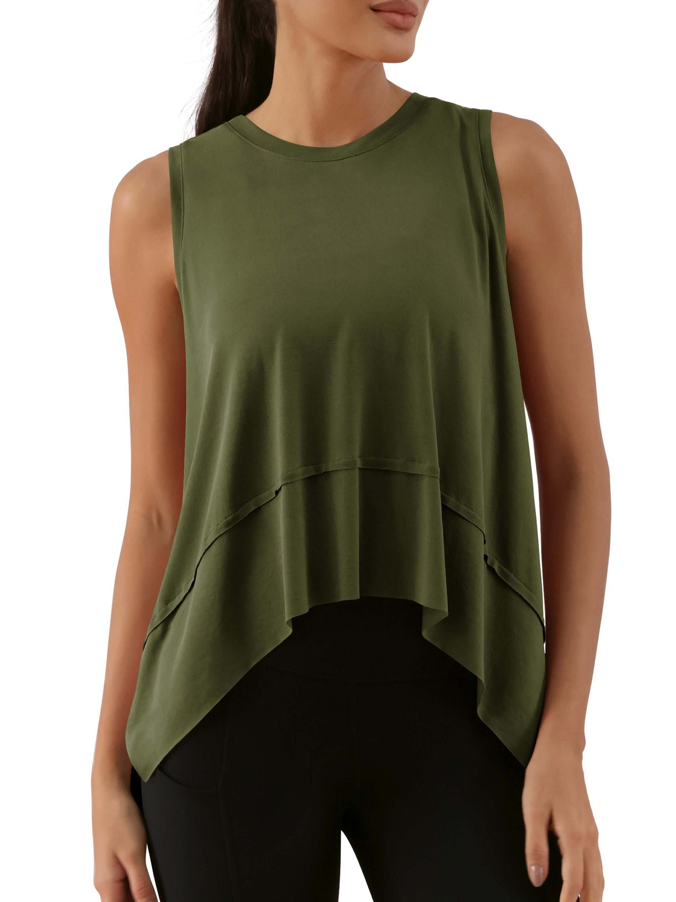 Modal Soft Sleeveless Cropped Yoga Tank (Long) Army Green - ododos