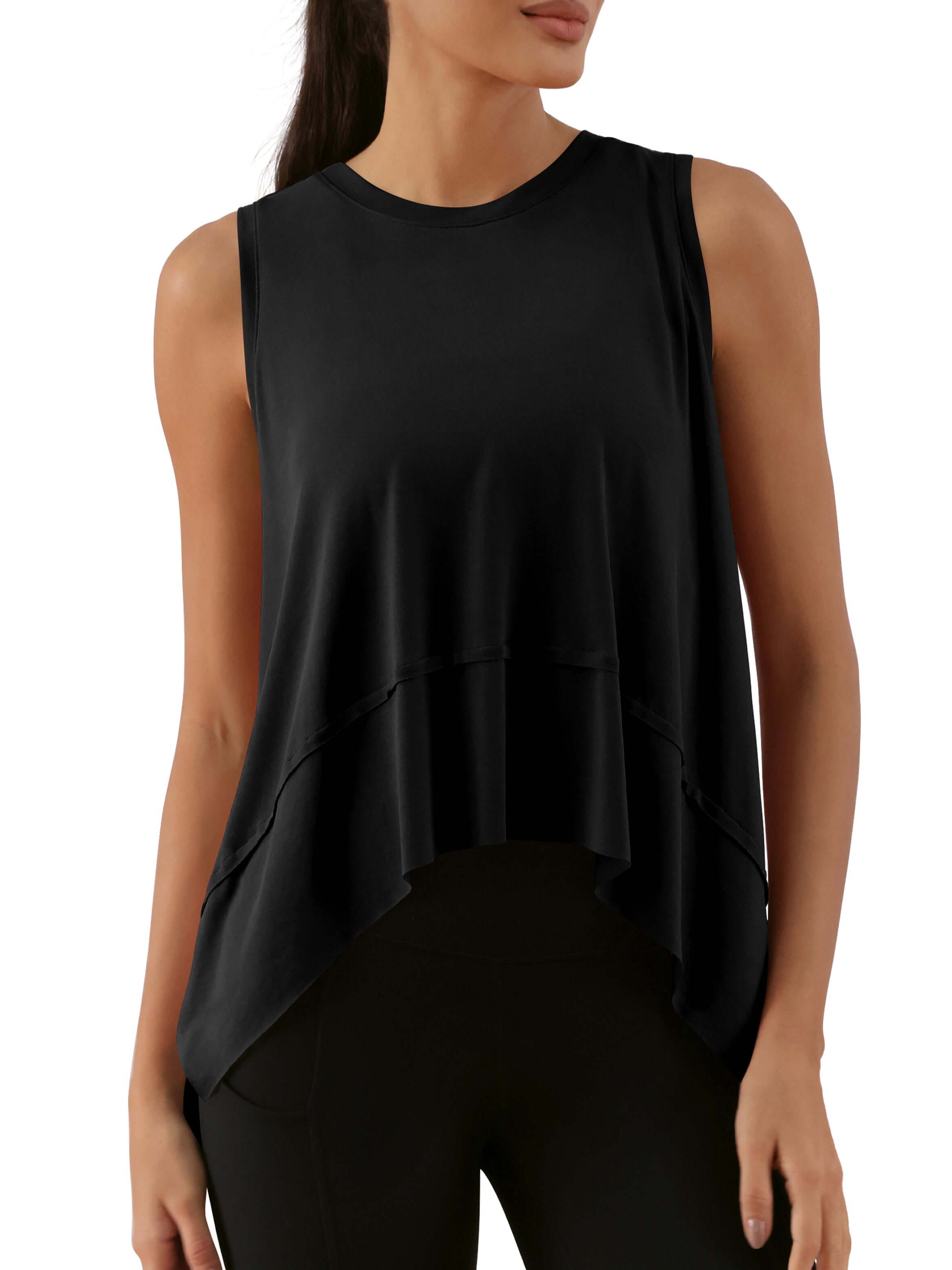 Modal Soft Sleeveless Cropped Yoga Tank (Long) Black - ododos