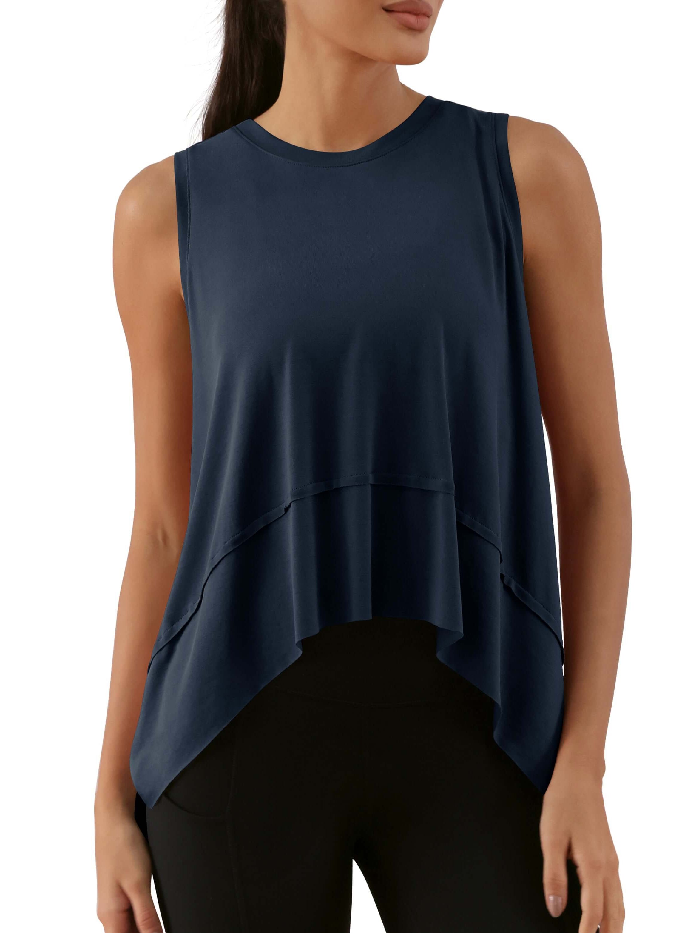 Modal Soft Sleeveless Cropped Yoga Tank (Long) Midnight - ododos