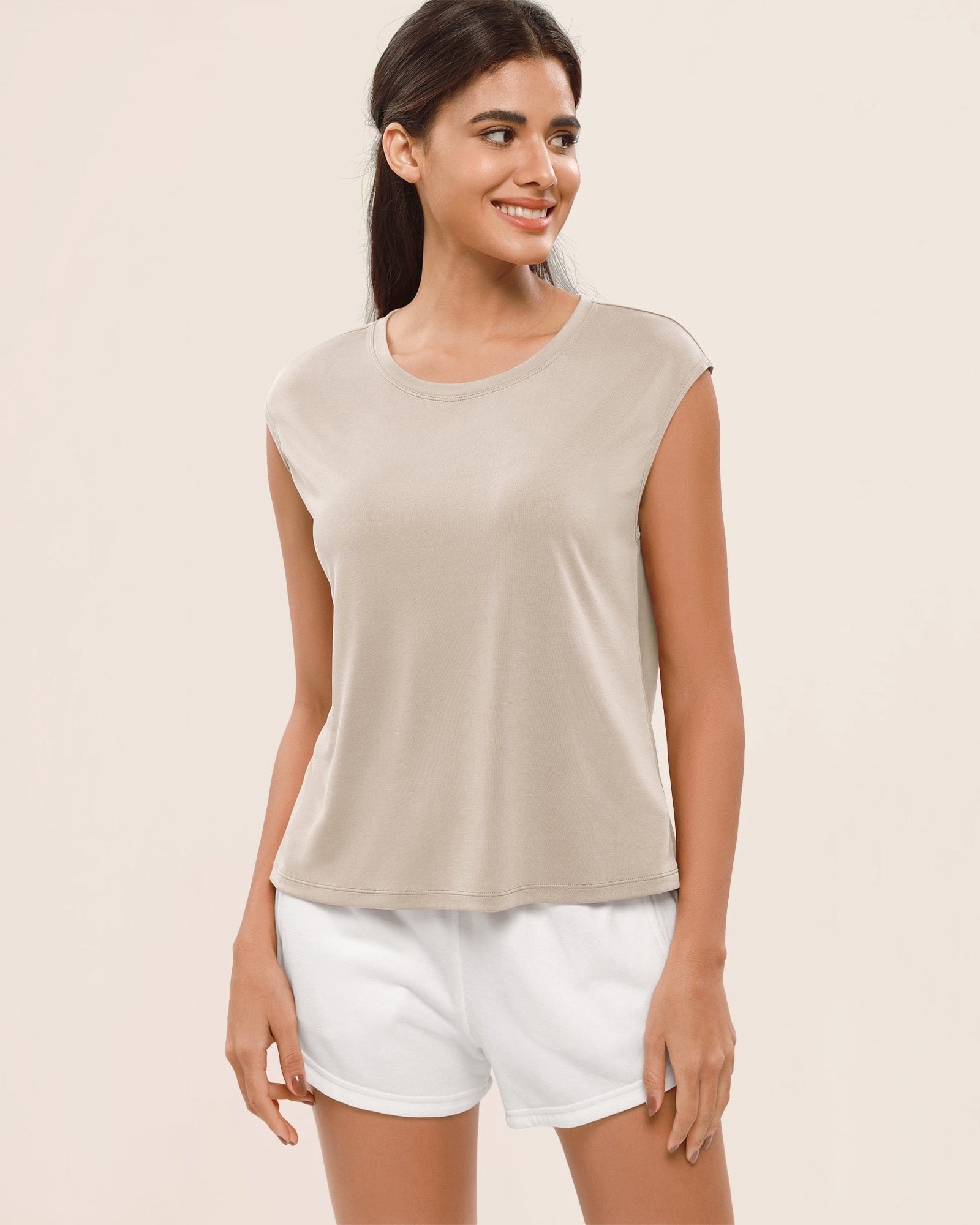 Modal Soft Crew Neck Yoga Summer Flowy Workout Sleeveless Shirts - ododos
