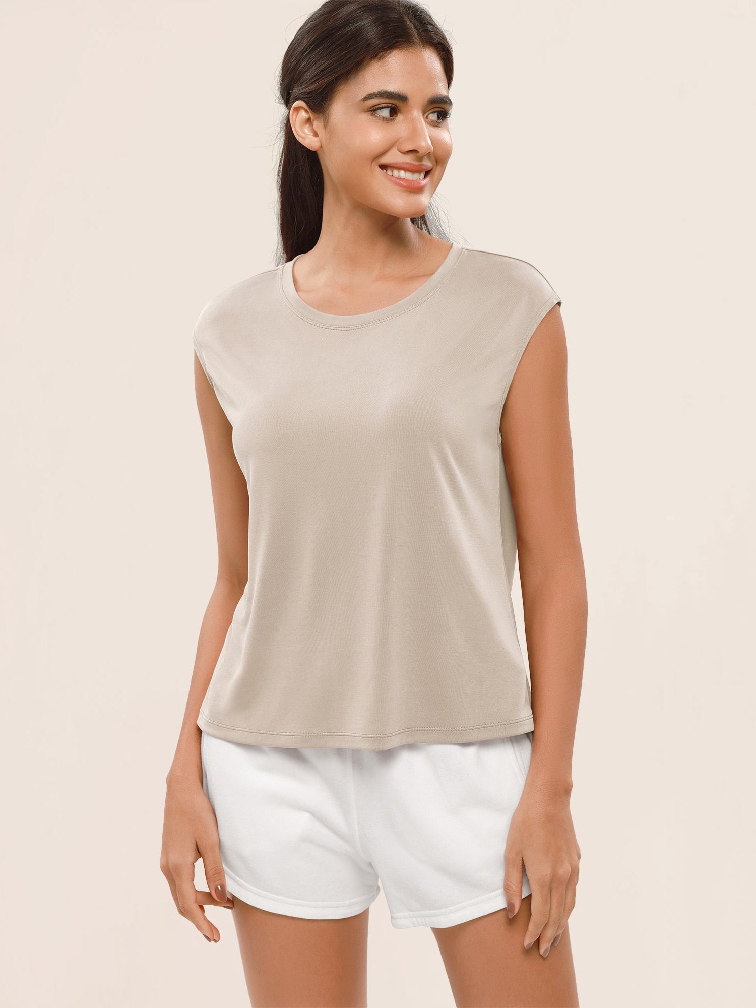 Modal Soft Crew Neck Yoga Summer Flowy Workout Sleeveless Shirts - ododos