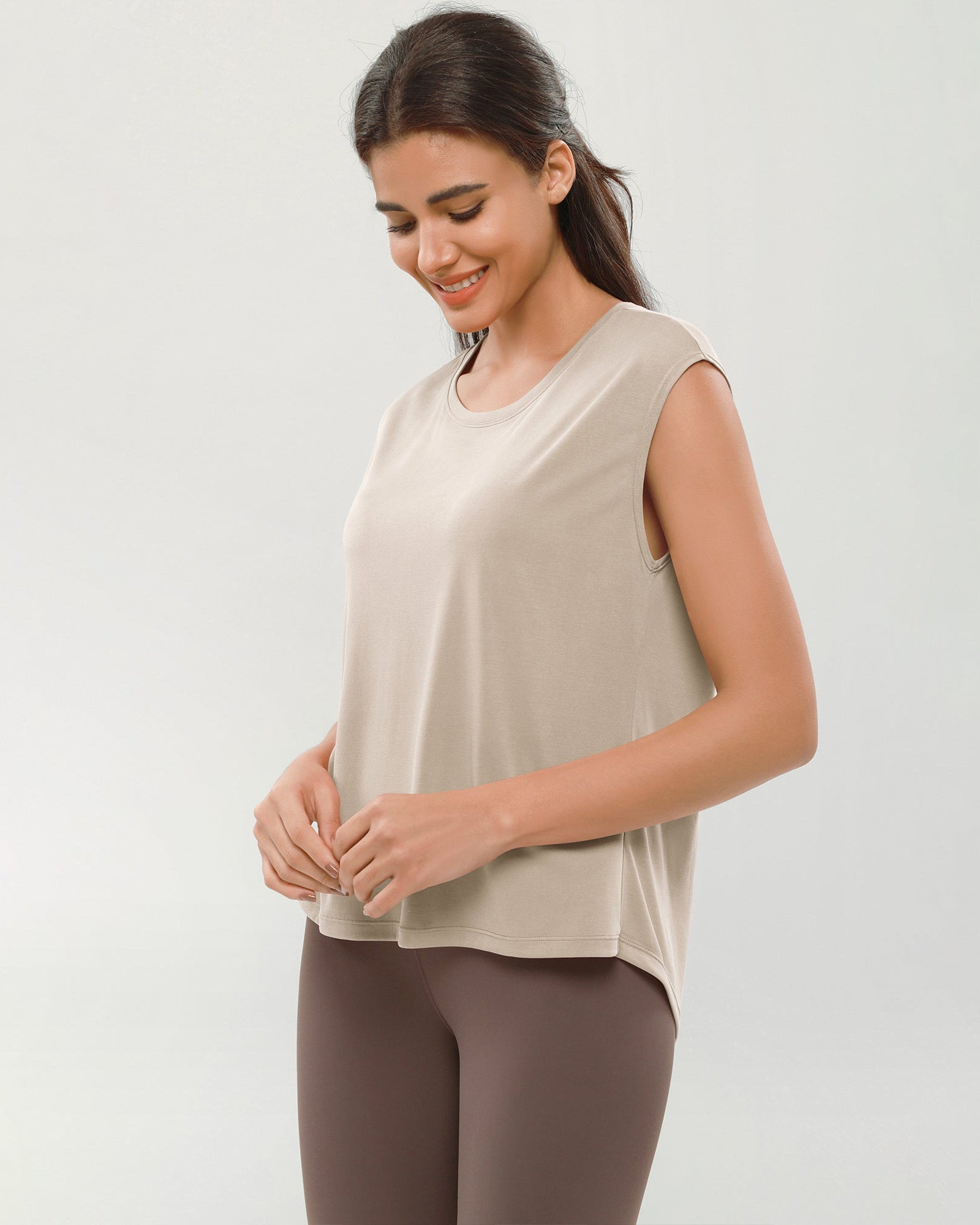 Modal Soft Crew Neck Yoga Summer Flowy Workout Sleeveless Shirts - ododos
