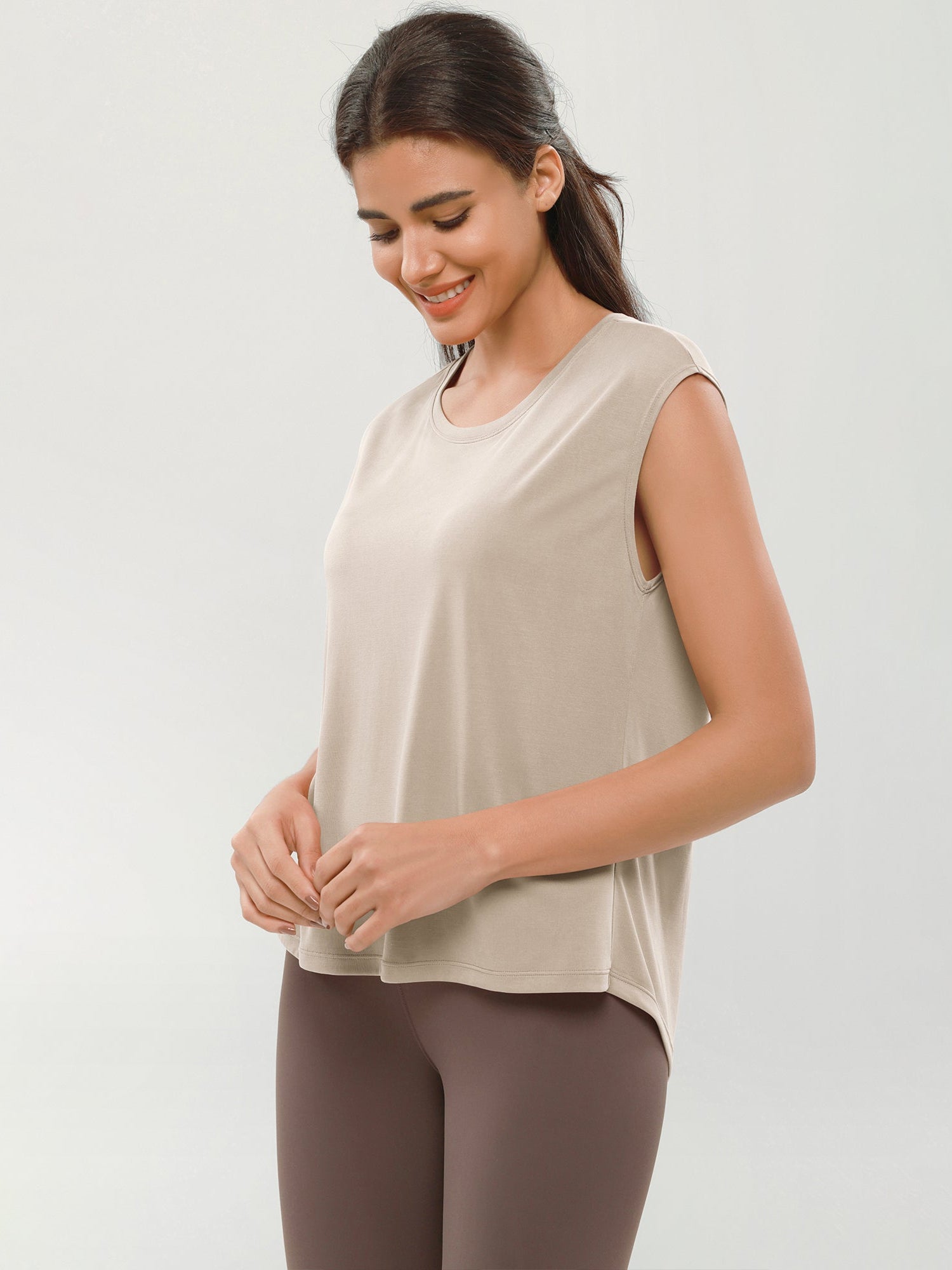 Modal Soft Crew Neck Yoga Summer Flowy Workout Sleeveless Shirts - ododos