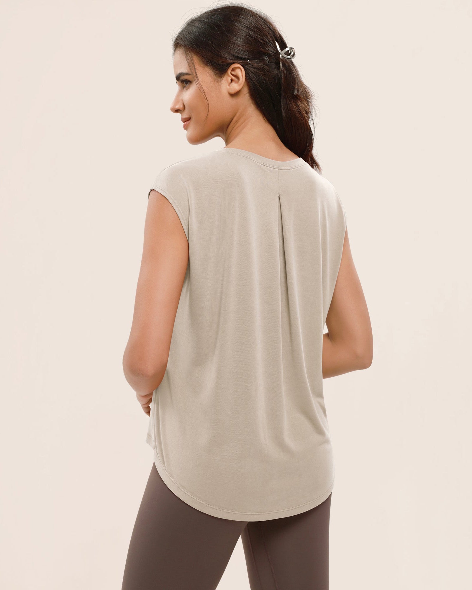 Modal Soft Crew Neck Yoga Summer Flowy Workout Sleeveless Shirts - ododos