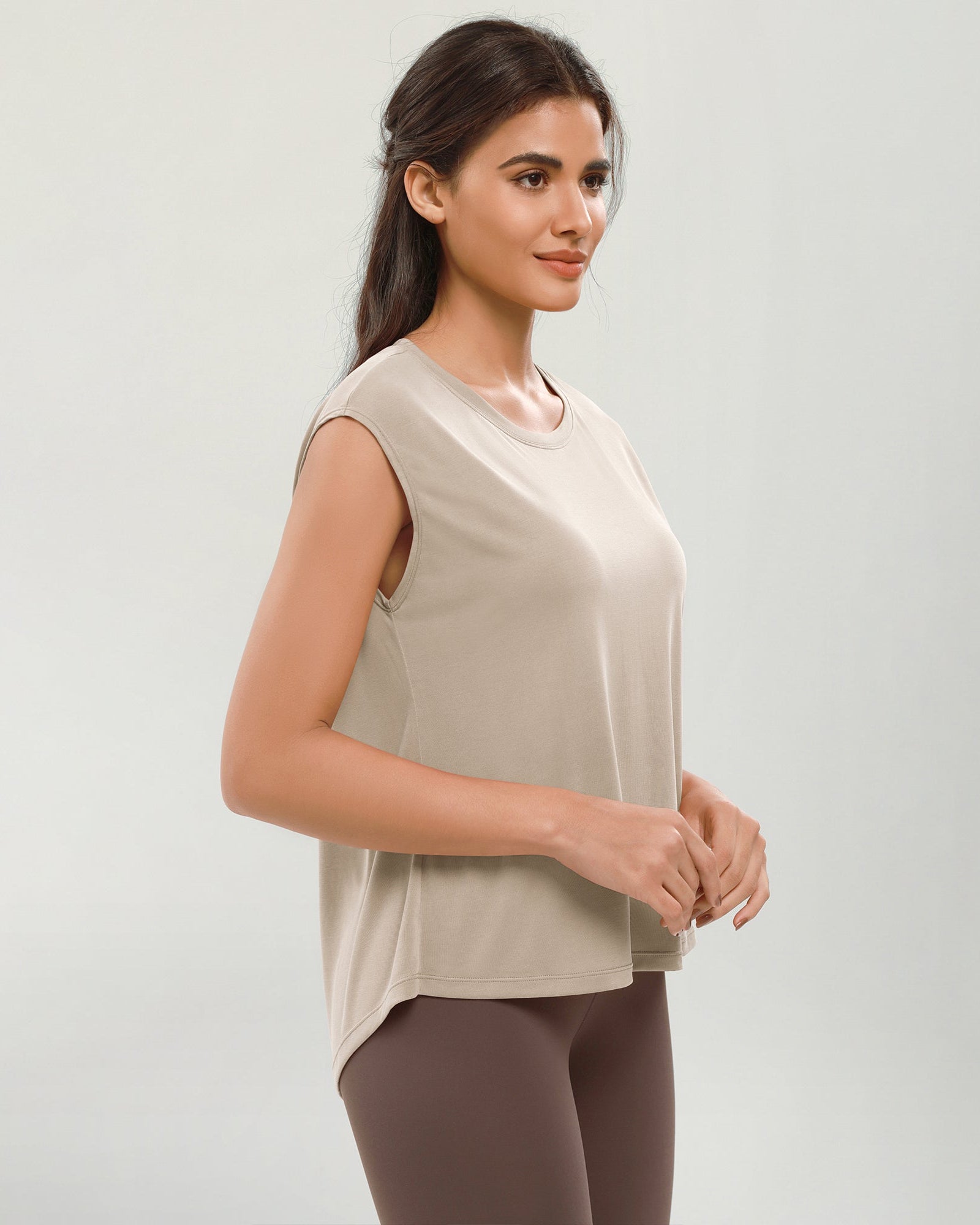 Modal Soft Crew Neck Yoga Summer Flowy Workout Sleeveless Shirts - ododos