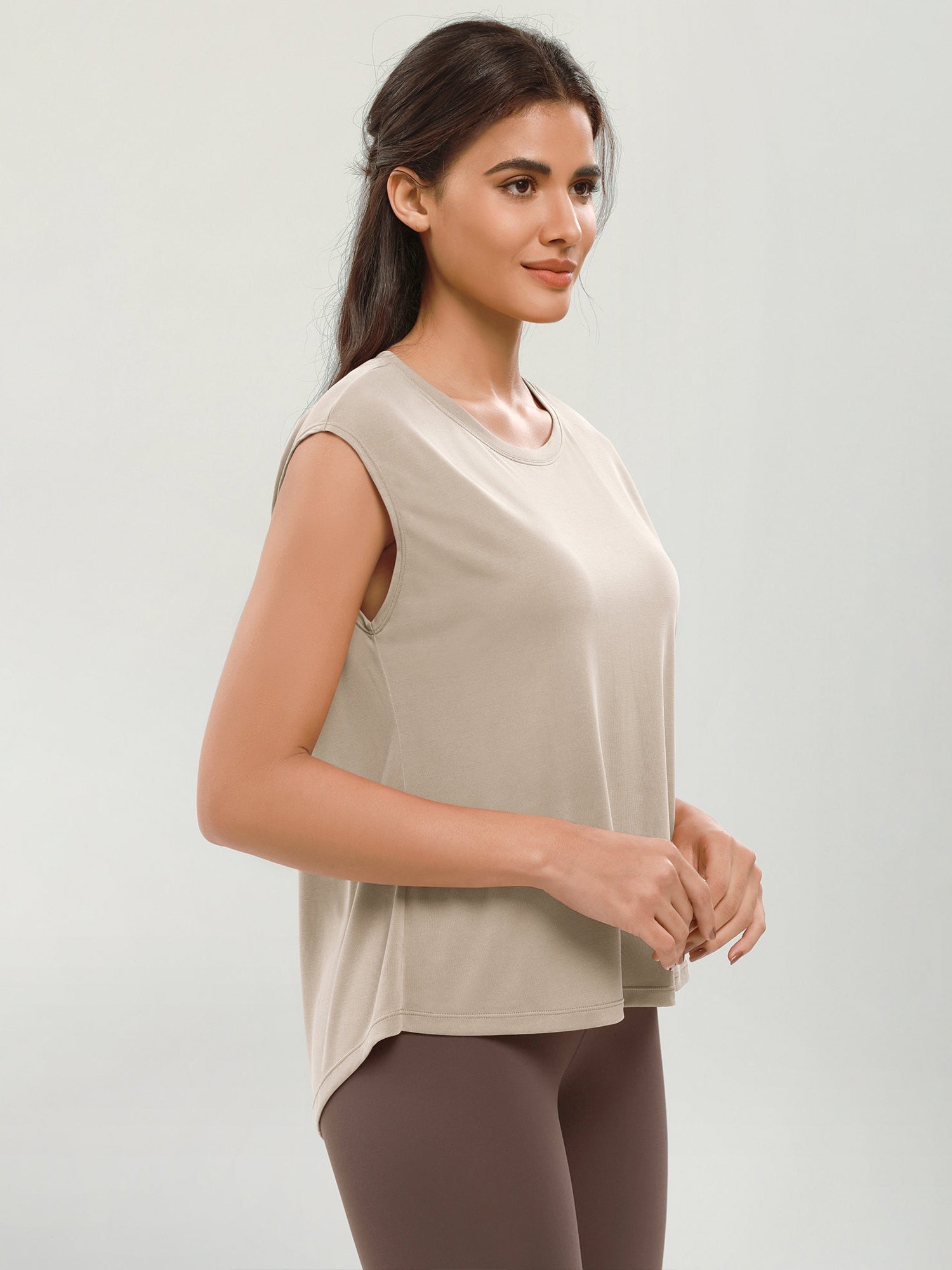 Modal Soft Crew Neck Yoga Summer Flowy Workout Sleeveless Shirts - ododos