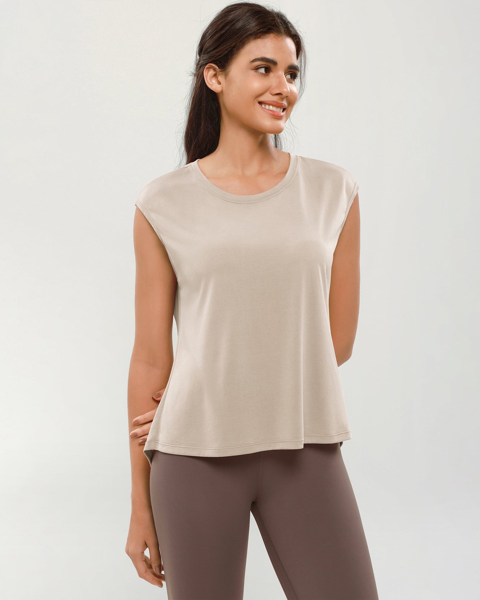 Modal Soft Crew Neck Yoga Summer Flowy Workout Sleeveless Shirts Abalone - ododos