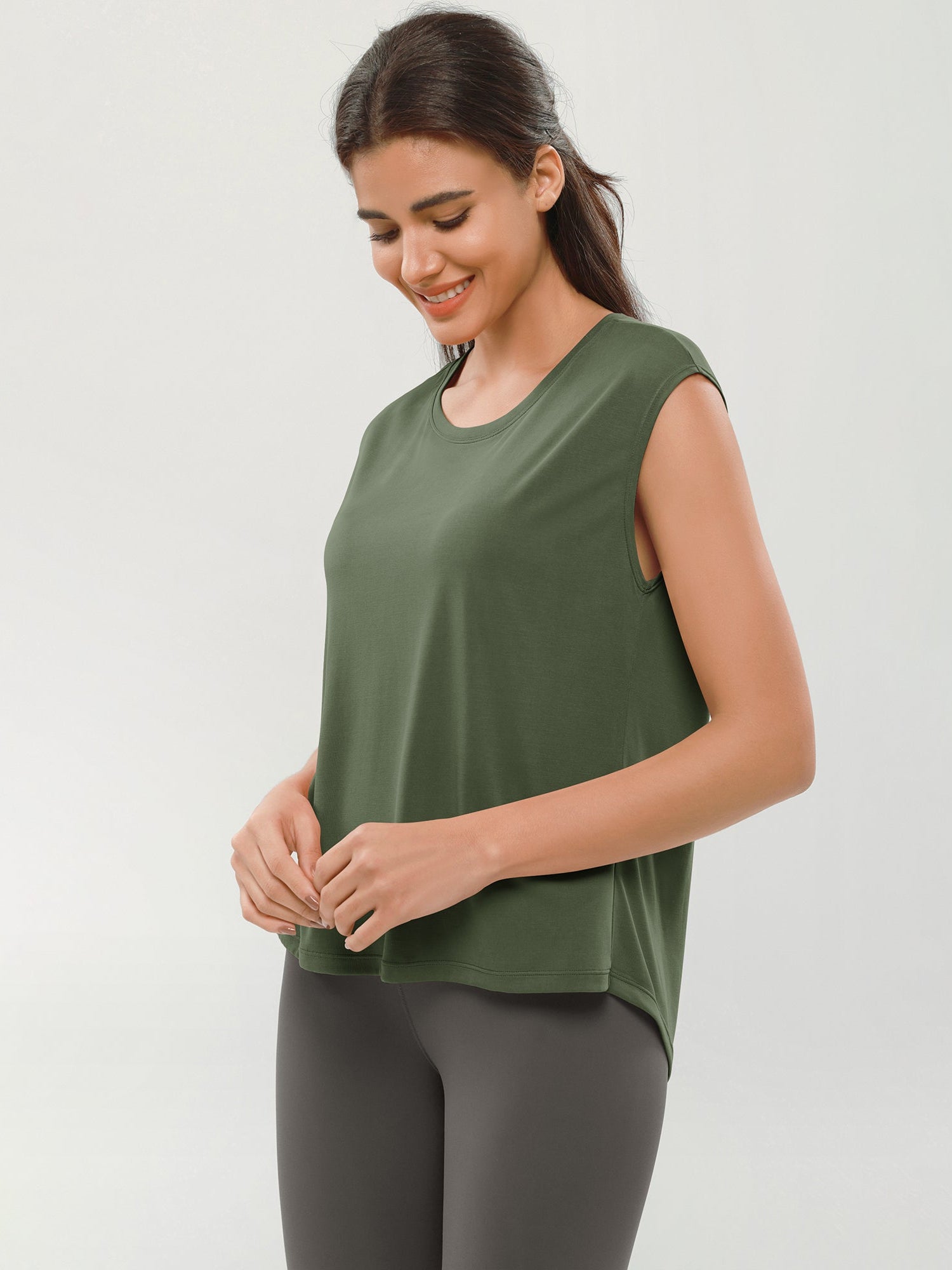 Modal Soft Crew Neck Yoga Summer Flowy Workout Sleeveless Shirts - ododos