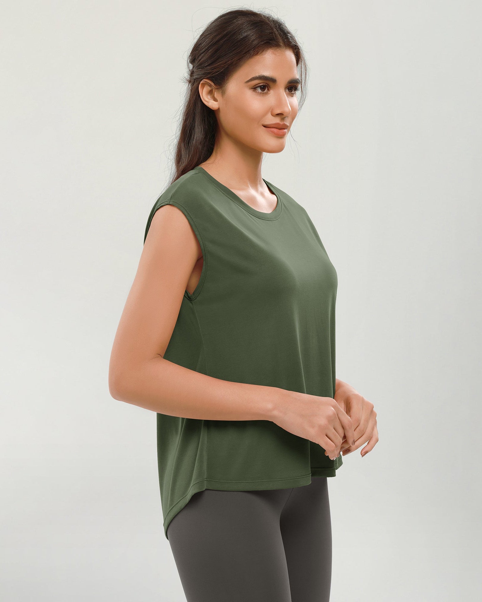 Modal Soft Crew Neck Yoga Summer Flowy Workout Sleeveless Shirts - ododos