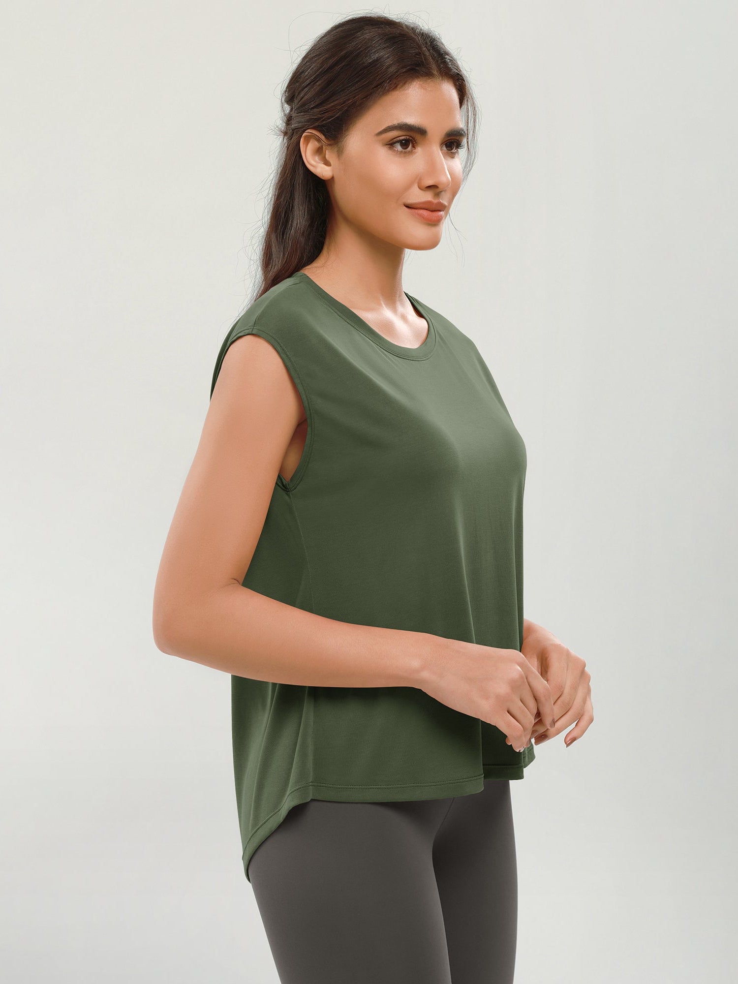 Modal Soft Crew Neck Yoga Summer Flowy Workout Sleeveless Shirts - ododos