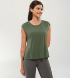 Modal Soft Crew Neck Yoga Summer Flowy Workout Sleeveless Shirts Army Green - ododos