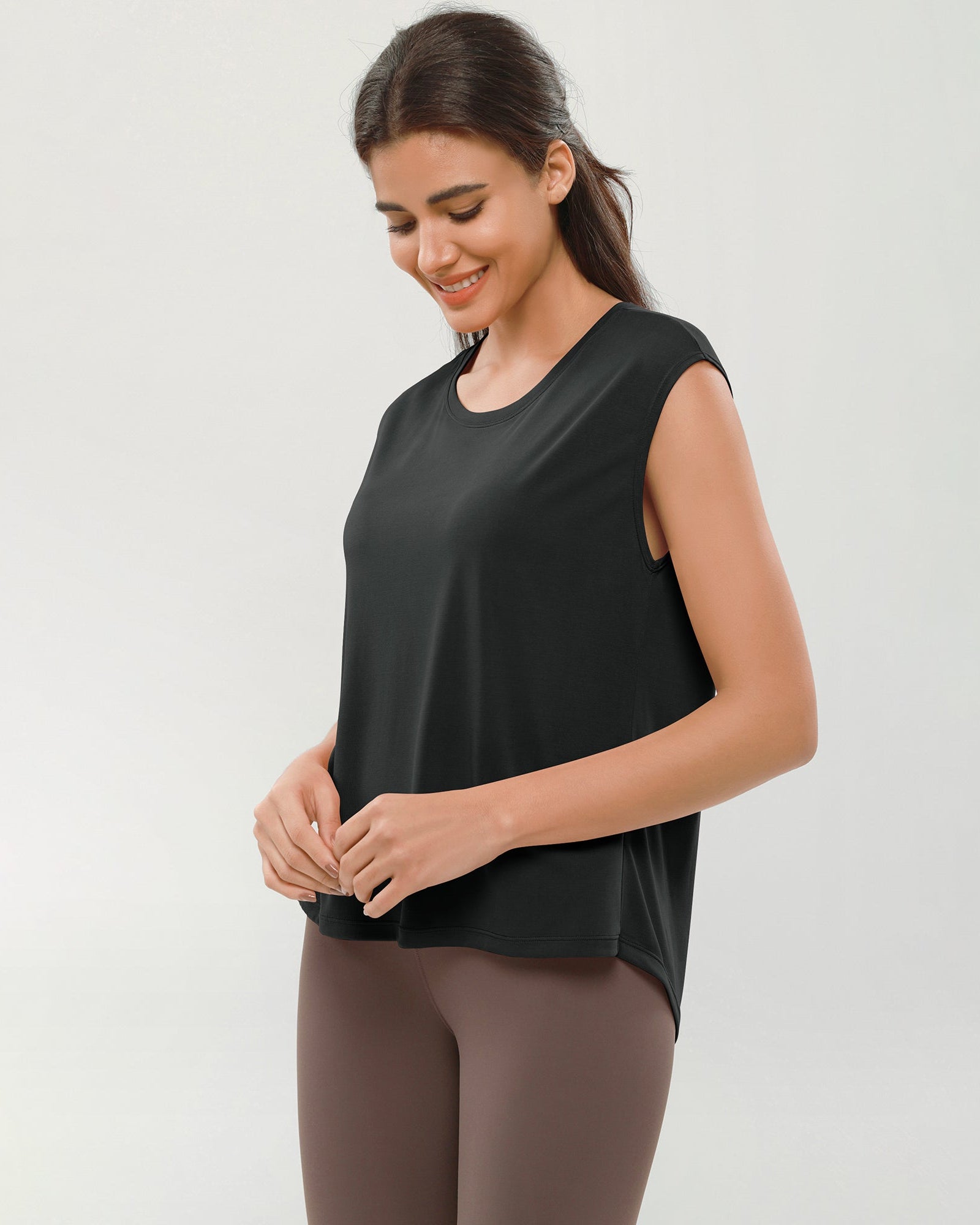 Modal Soft Crew Neck Yoga Summer Flowy Workout Sleeveless Shirts - ododos