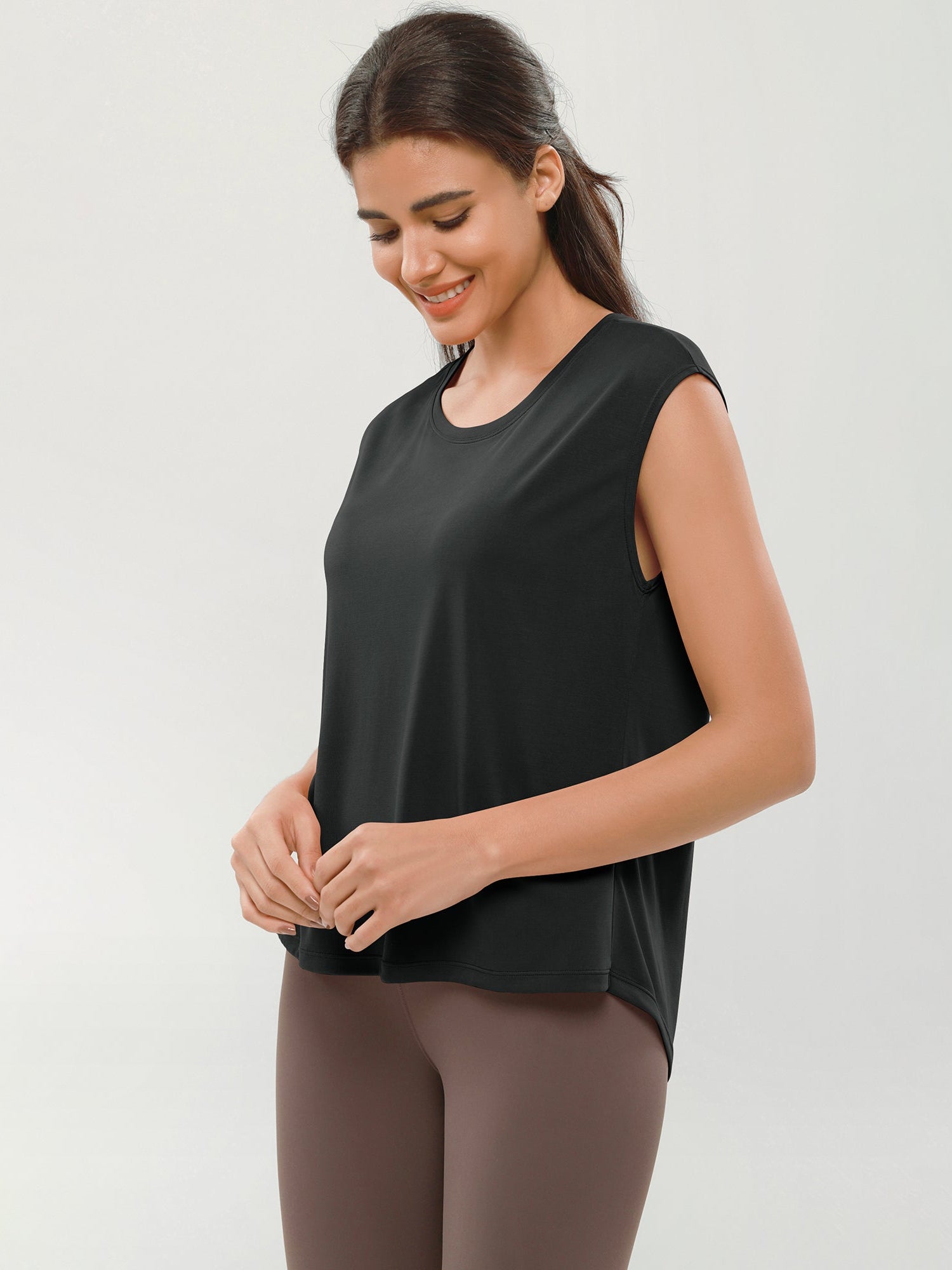 Modal Soft Crew Neck Yoga Summer Flowy Workout Sleeveless Shirts - ododos