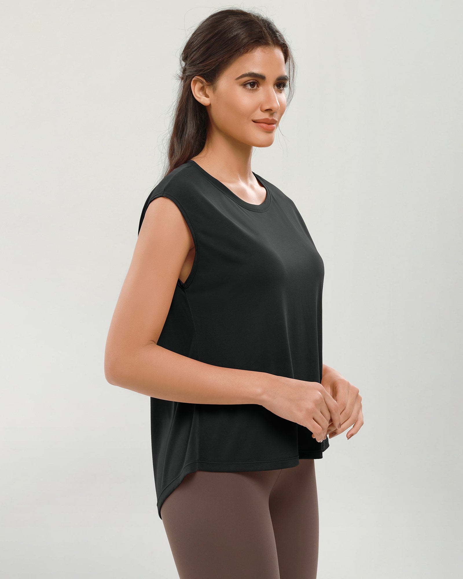 Modal Soft Crew Neck Yoga Summer Flowy Workout Sleeveless Shirts - ododos
