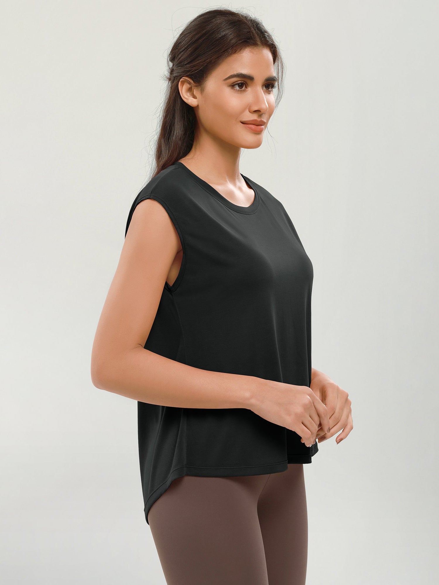 Modal Soft Crew Neck Yoga Summer Flowy Workout Sleeveless Shirts - ododos