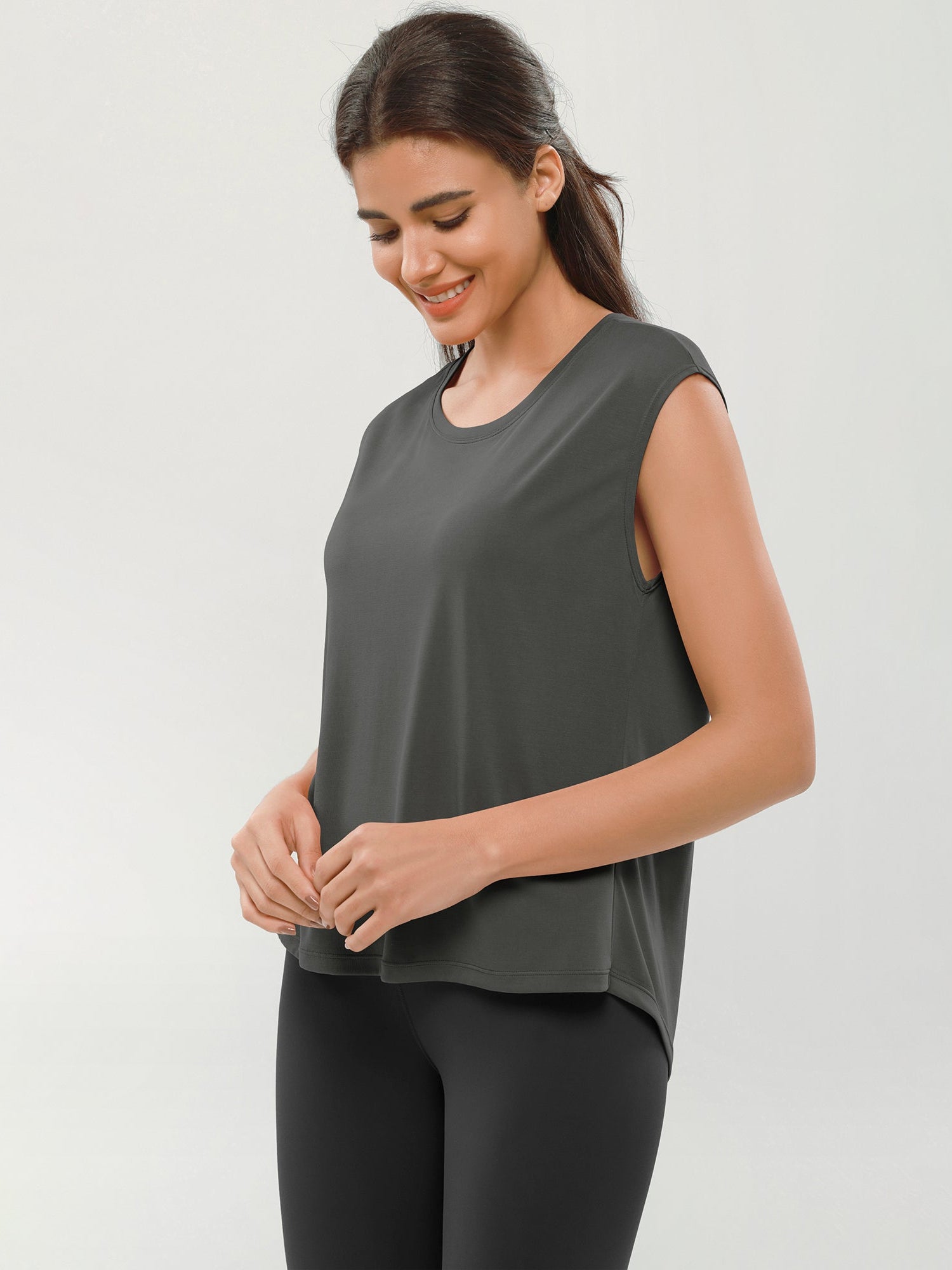 Modal Soft Crew Neck Yoga Summer Flowy Workout Sleeveless Shirts - ododos