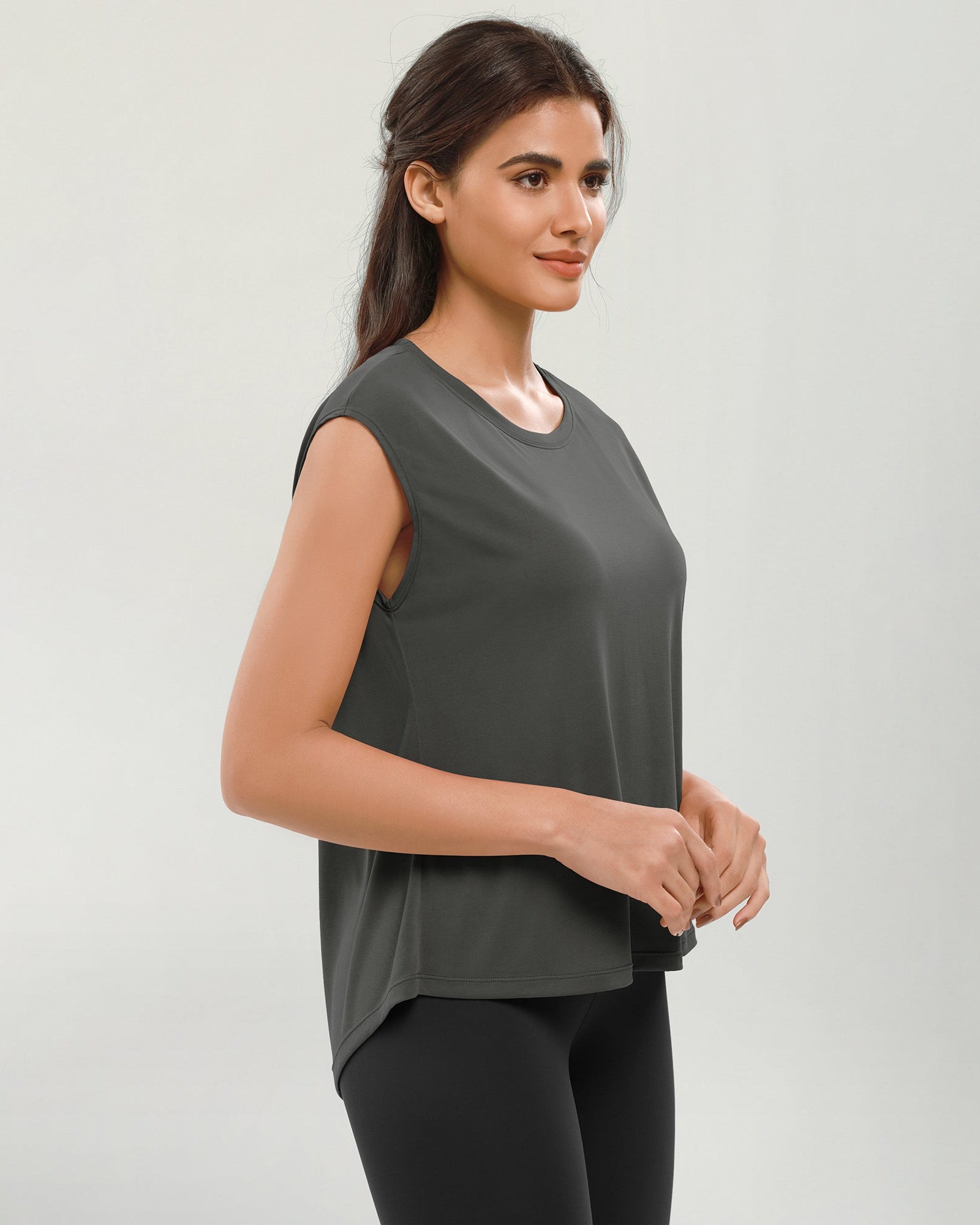 Modal Soft Crew Neck Yoga Summer Flowy Workout Sleeveless Shirts - ododos