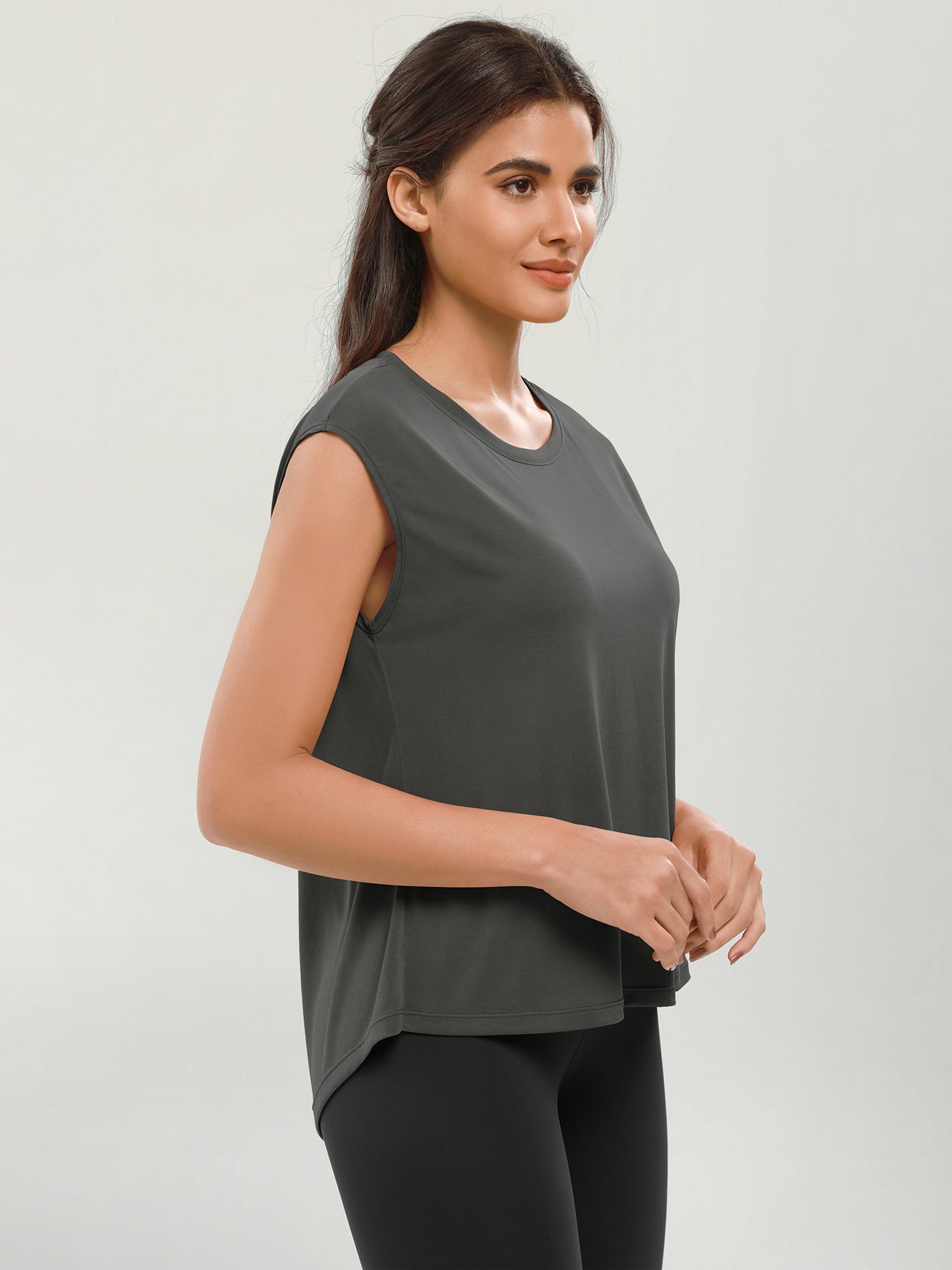 Modal Soft Crew Neck Yoga Summer Flowy Workout Sleeveless Shirts - ododos