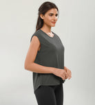 Modal Soft Crew Neck Yoga Summer Flowy Workout Sleeveless Shirts - ododos