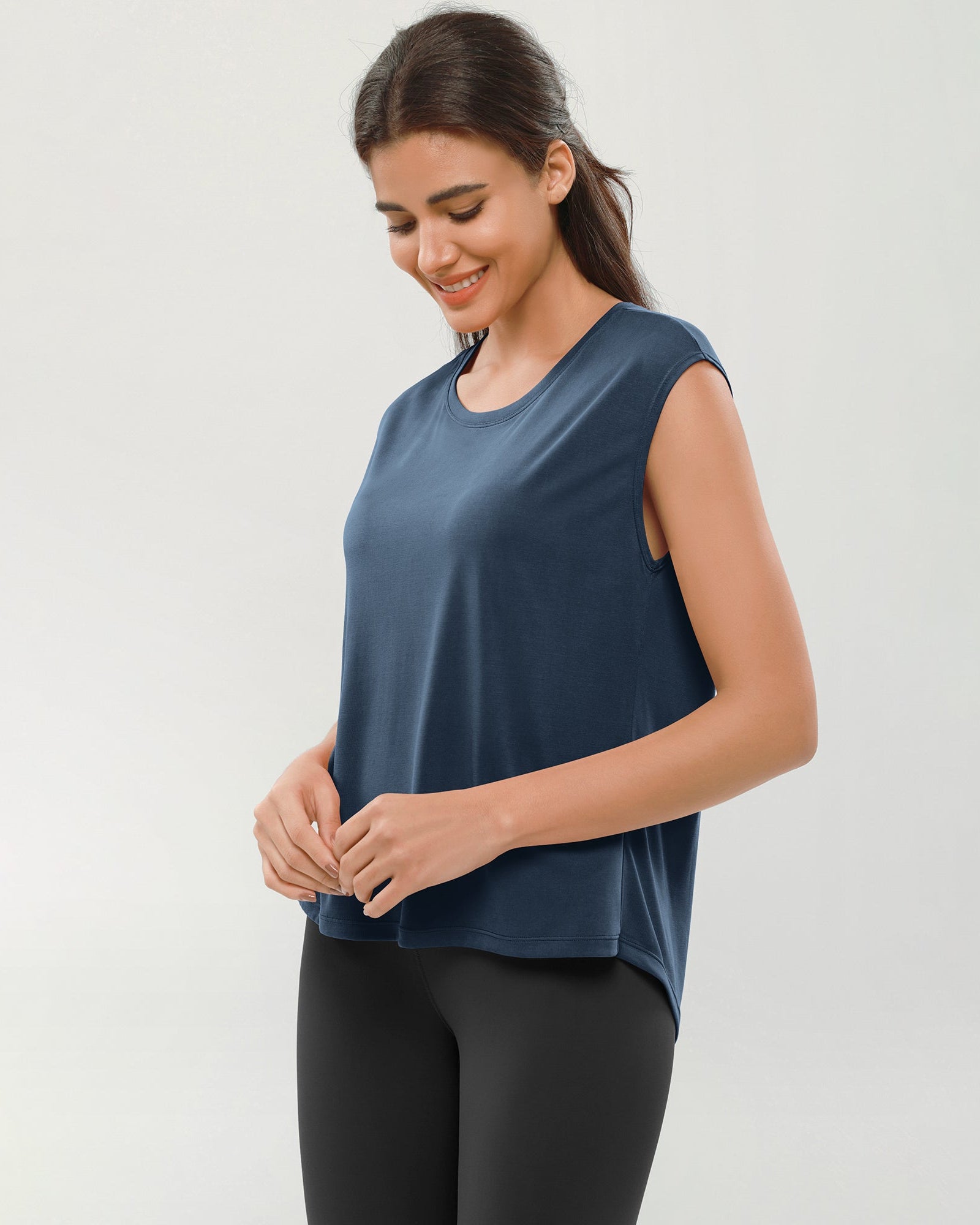 Modal Soft Crew Neck Yoga Summer Flowy Workout Sleeveless Shirts - ododos