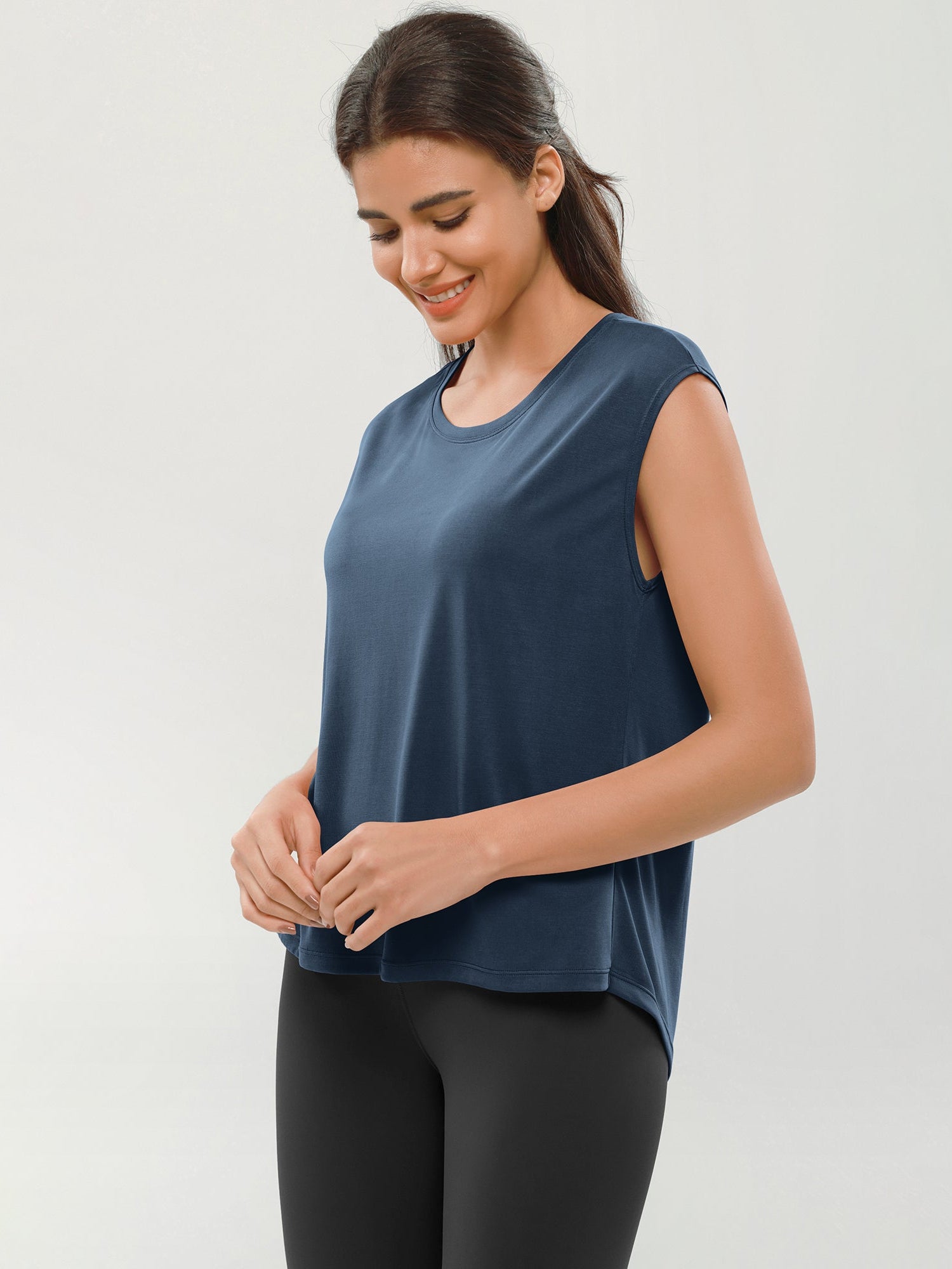 Modal Soft Crew Neck Yoga Summer Flowy Workout Sleeveless Shirts - ododos
