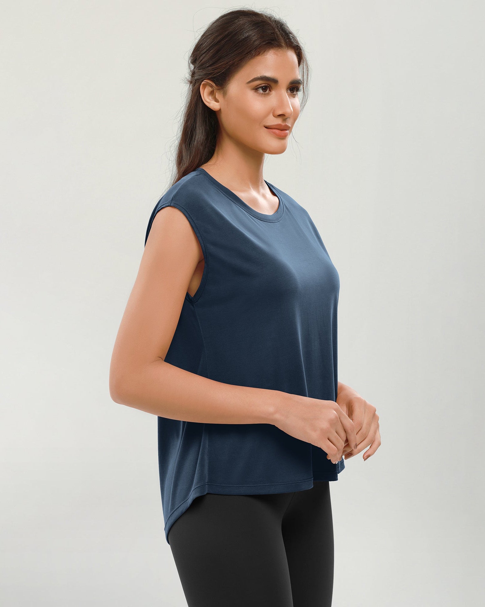 Modal Soft Crew Neck Yoga Summer Flowy Workout Sleeveless Shirts - ododos