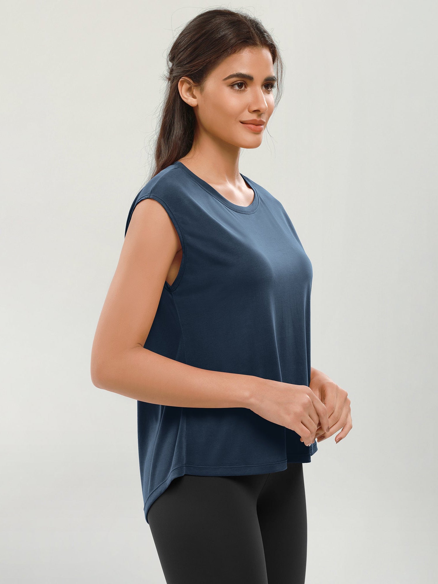 Modal Soft Crew Neck Yoga Summer Flowy Workout Sleeveless Shirts - ododos