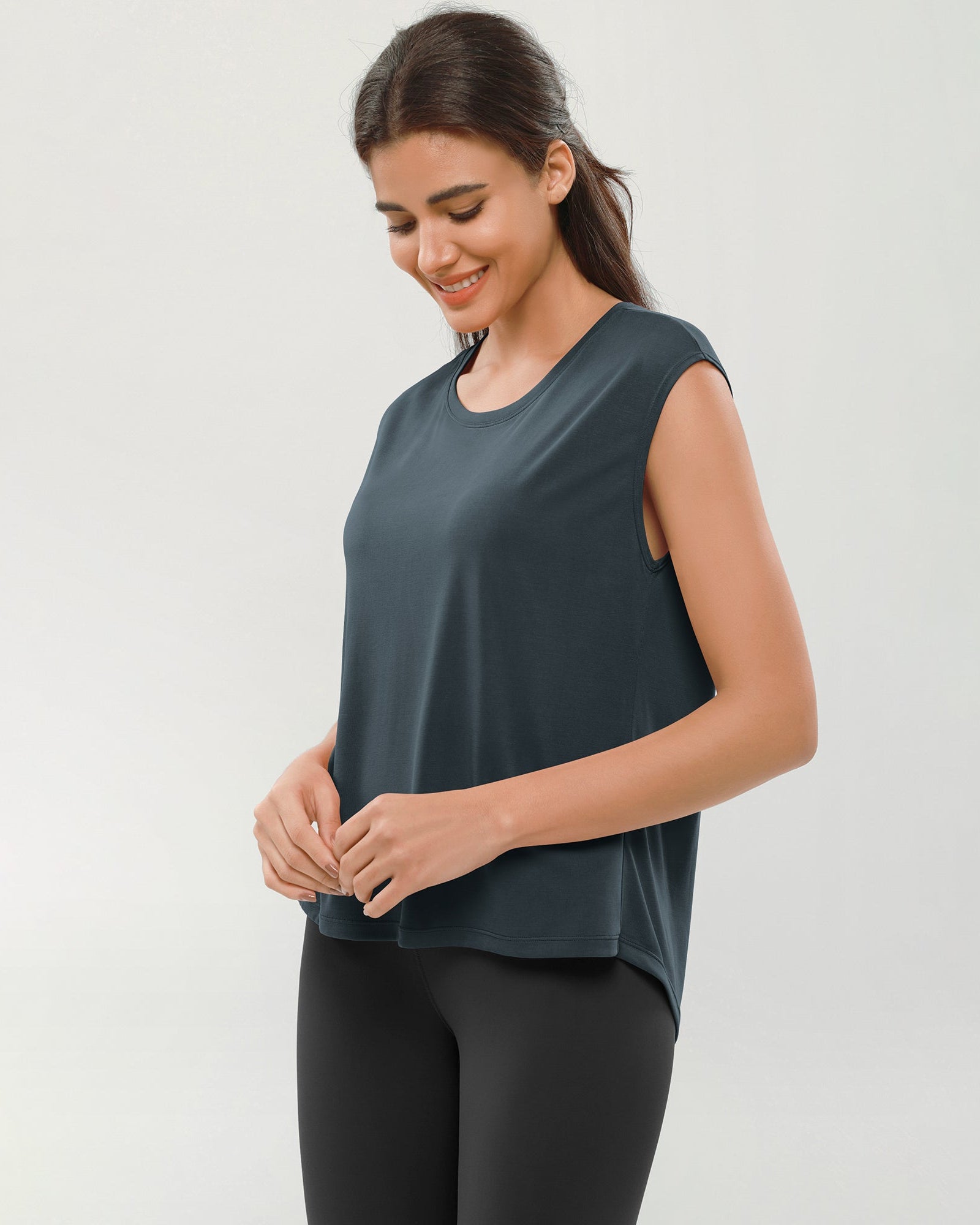 Modal Soft Crew Neck Yoga Summer Flowy Workout Sleeveless Shirts - ododos
