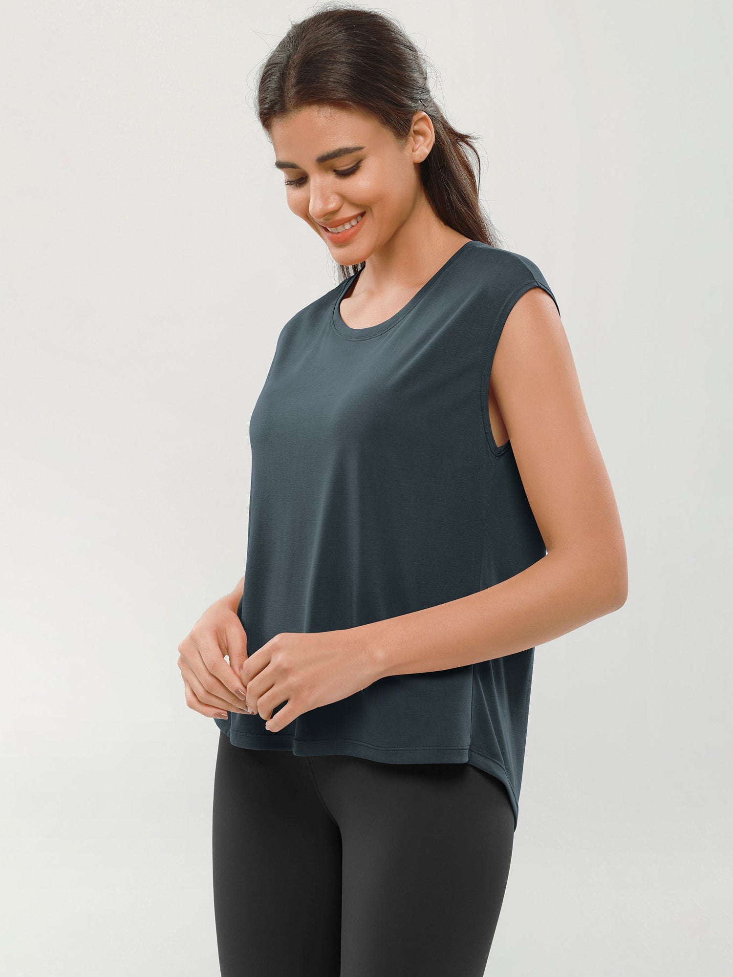 Modal Soft Crew Neck Yoga Summer Flowy Workout Sleeveless Shirts - ododos