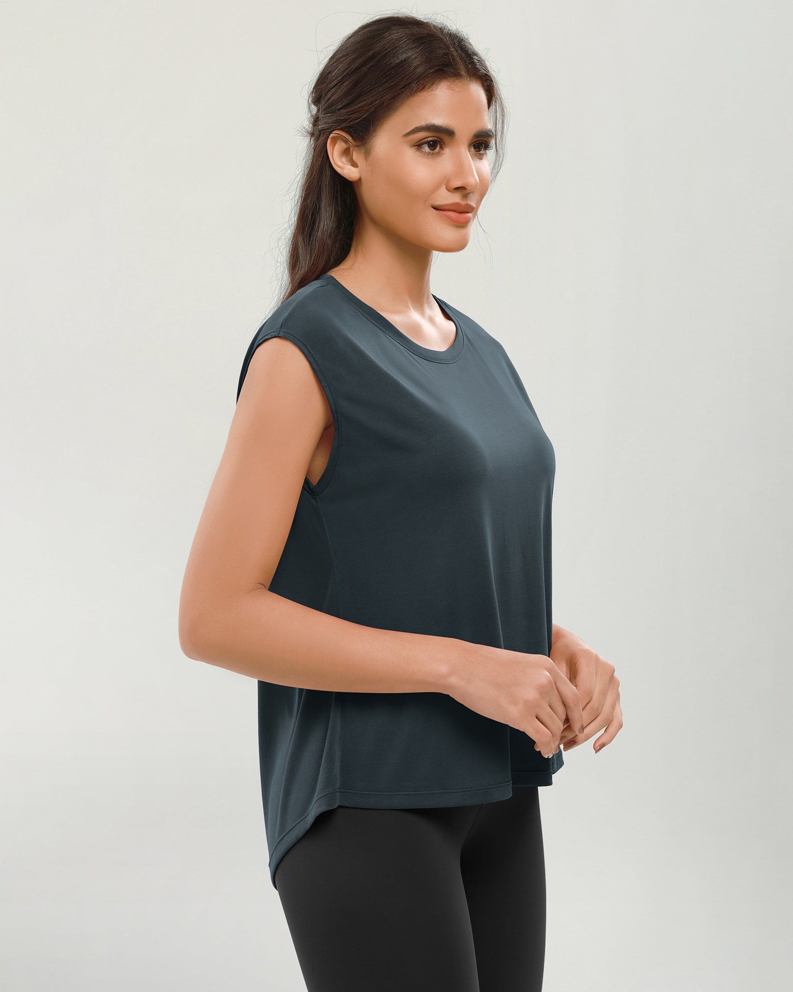 Modal Soft Crew Neck Yoga Summer Flowy Workout Sleeveless Shirts - ododos