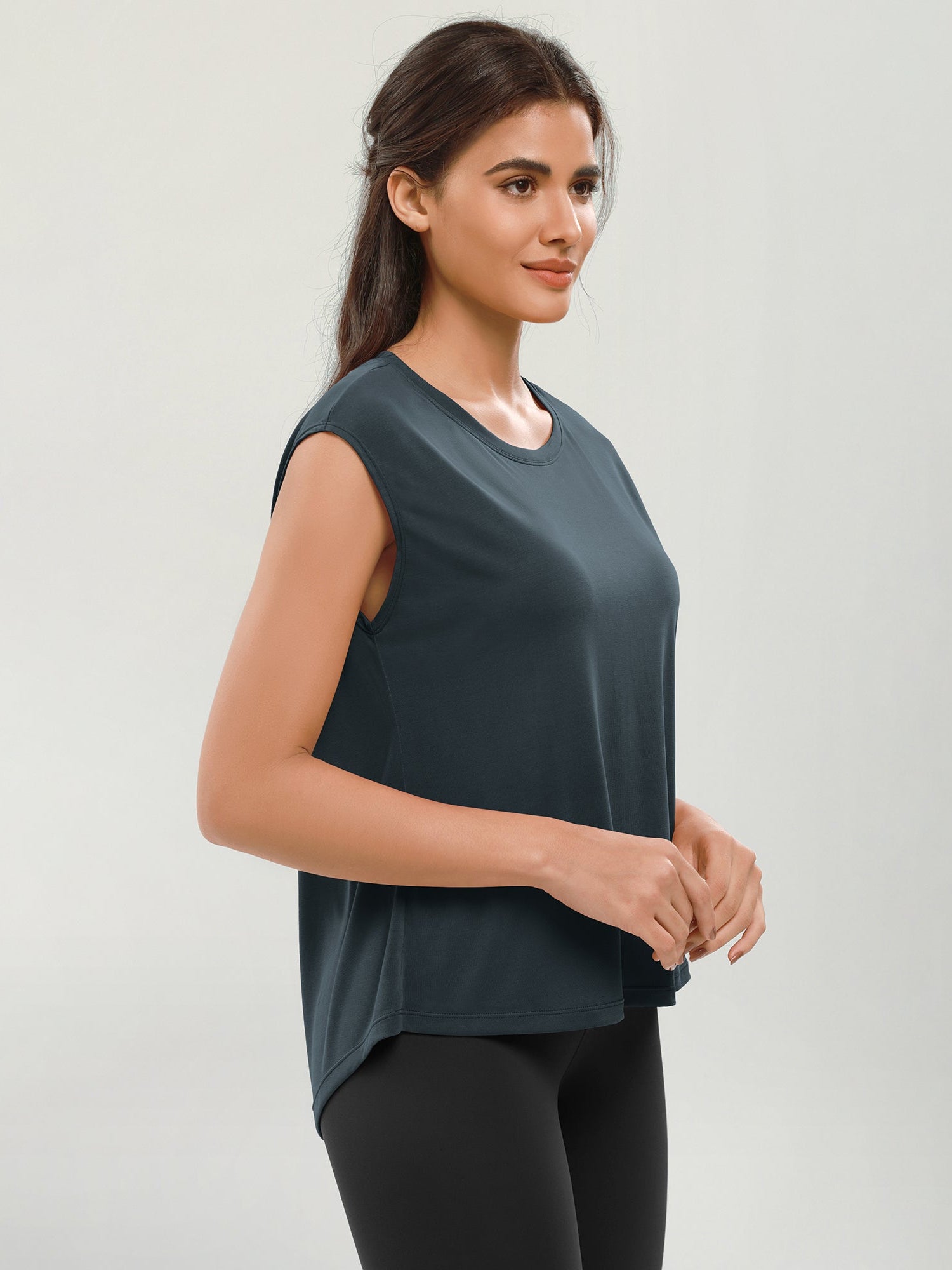Modal Soft Crew Neck Yoga Summer Flowy Workout Sleeveless Shirts - ododos