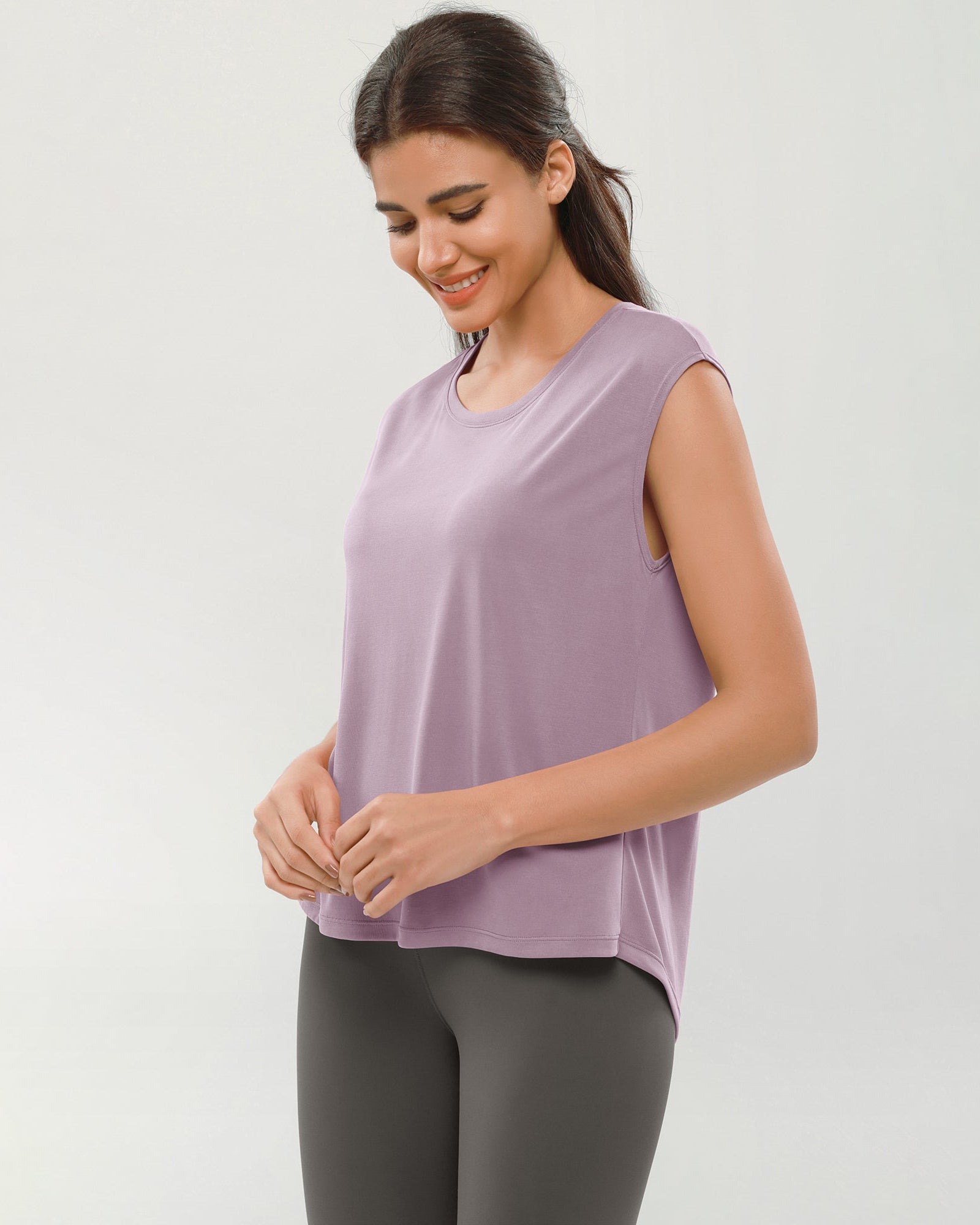 Modal Soft Crew Neck Yoga Summer Flowy Workout Sleeveless Shirts - ododos