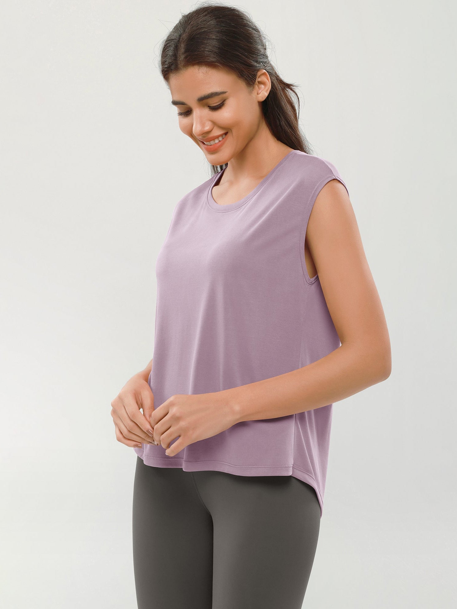 Modal Soft Crew Neck Yoga Summer Flowy Workout Sleeveless Shirts - ododos