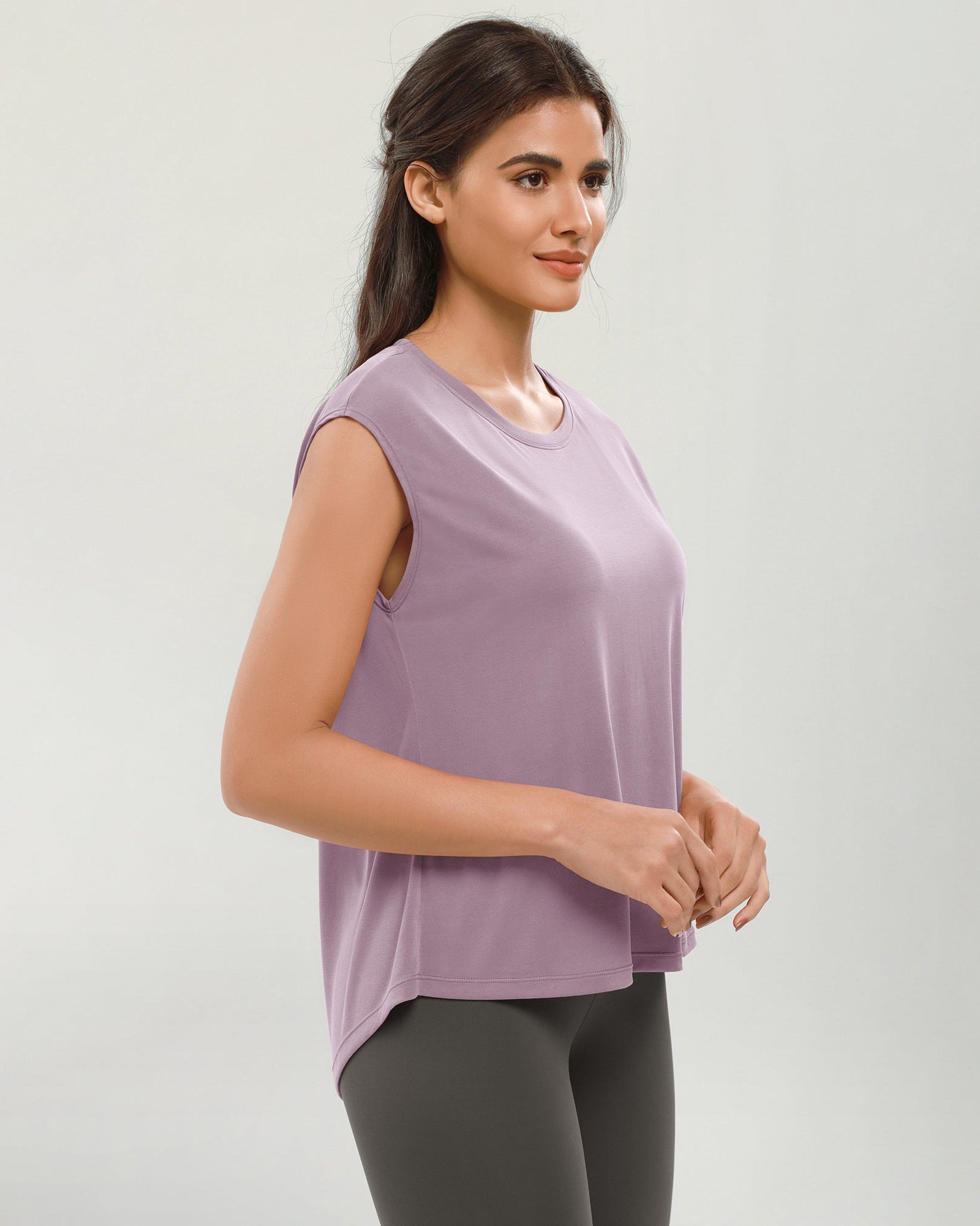 Modal Soft Crew Neck Yoga Summer Flowy Workout Sleeveless Shirts - ododos