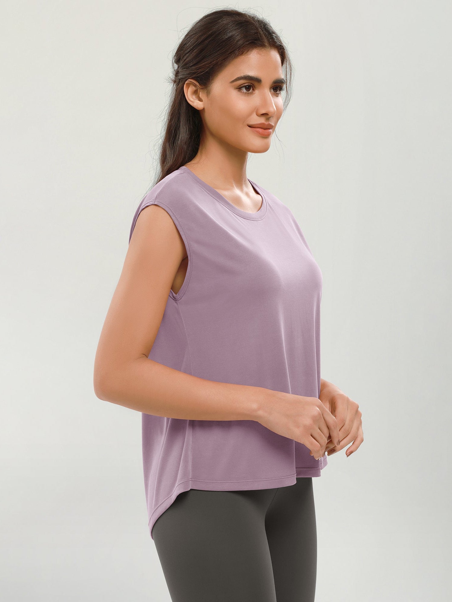 Modal Soft Crew Neck Yoga Summer Flowy Workout Sleeveless Shirts - ododos