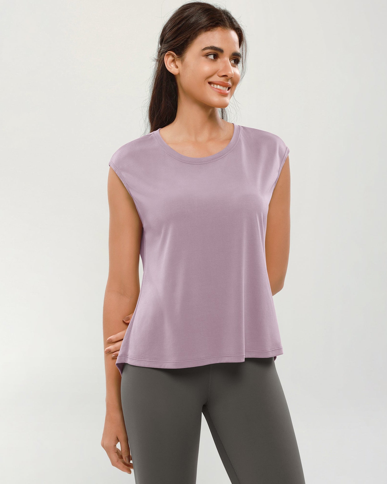 Modal Soft Crew Neck Yoga Summer Flowy Workout Sleeveless Shirts Lavender - ododos