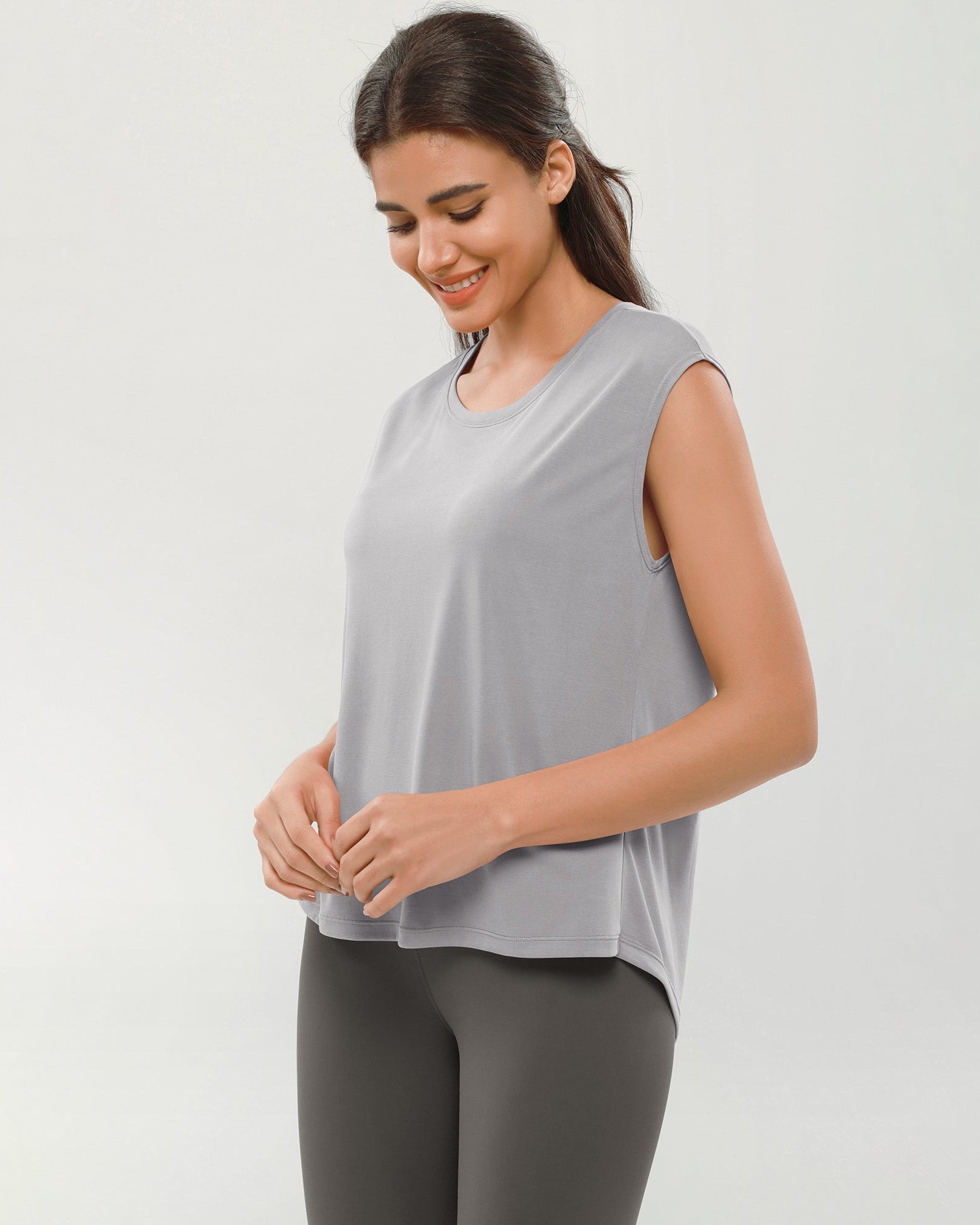 Modal Soft Crew Neck Yoga Summer Flowy Workout Sleeveless Shirts - ododos