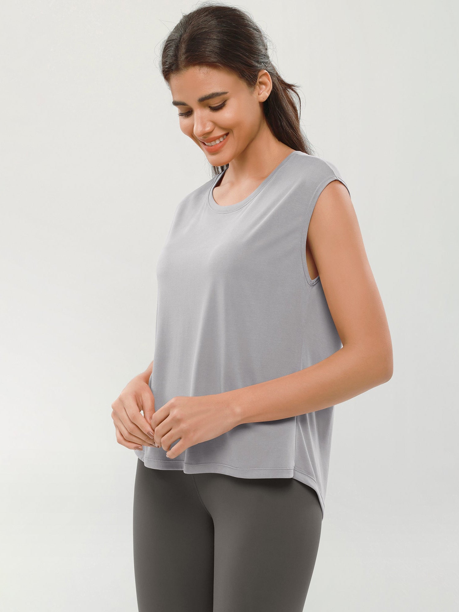 Modal Soft Crew Neck Yoga Summer Flowy Workout Sleeveless Shirts - ododos