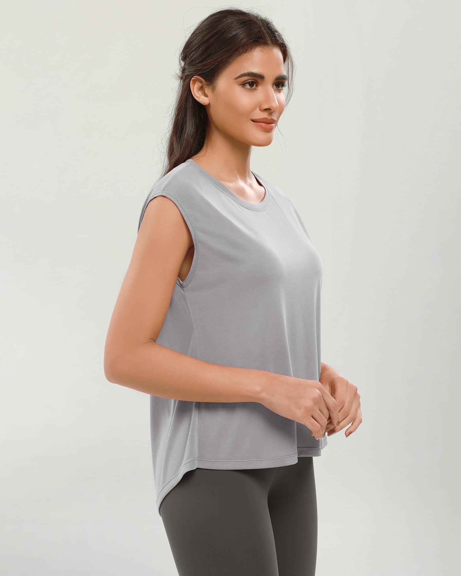 Modal Soft Crew Neck Yoga Summer Flowy Workout Sleeveless Shirts - ododos