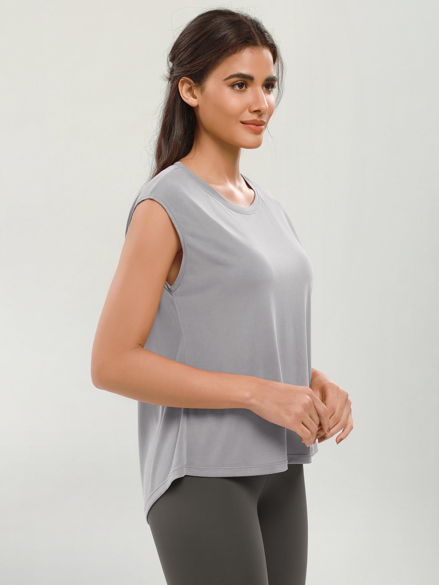 Modal Soft Crew Neck Yoga Summer Flowy Workout Sleeveless Shirts - ododos