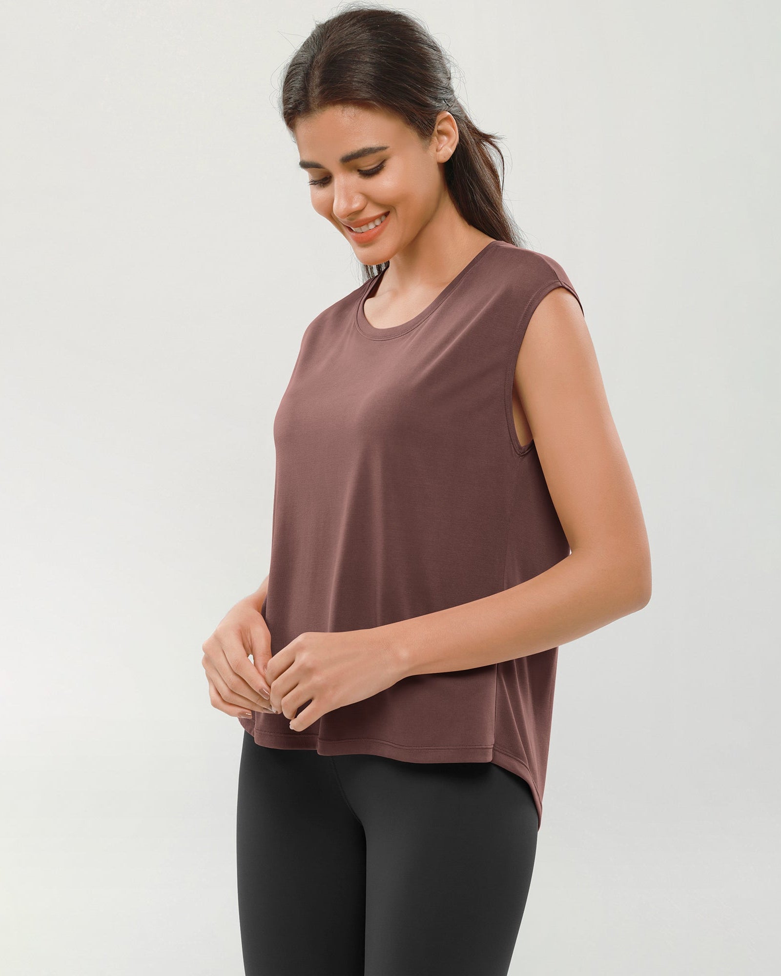 Modal Soft Crew Neck Yoga Summer Flowy Workout Sleeveless Shirts - ododos