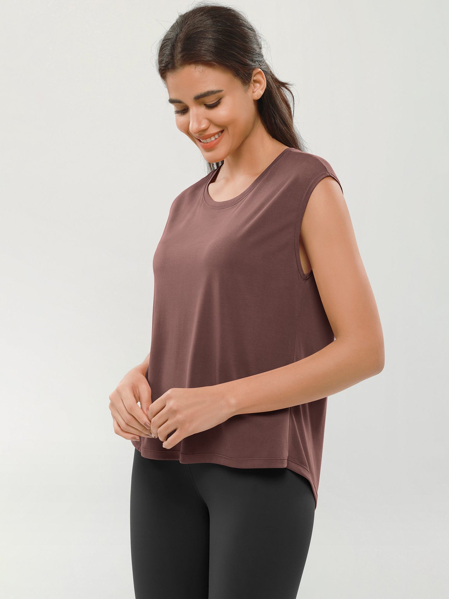 Modal Soft Crew Neck Yoga Summer Flowy Workout Sleeveless Shirts - ododos