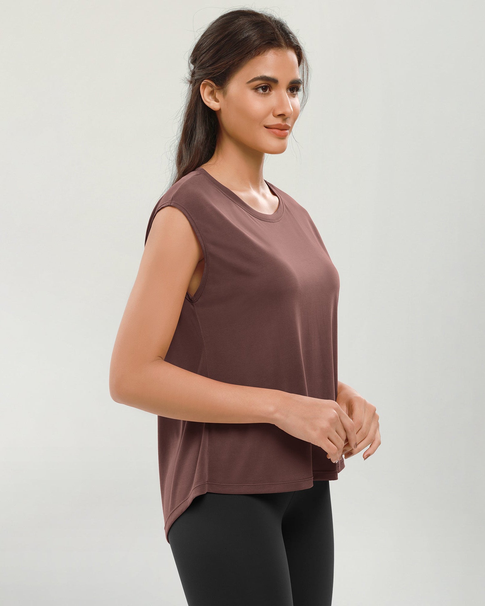 Modal Soft Crew Neck Yoga Summer Flowy Workout Sleeveless Shirts - ododos