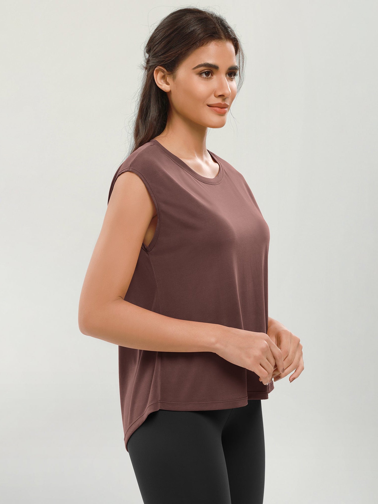 Modal Soft Crew Neck Yoga Summer Flowy Workout Sleeveless Shirts - ododos