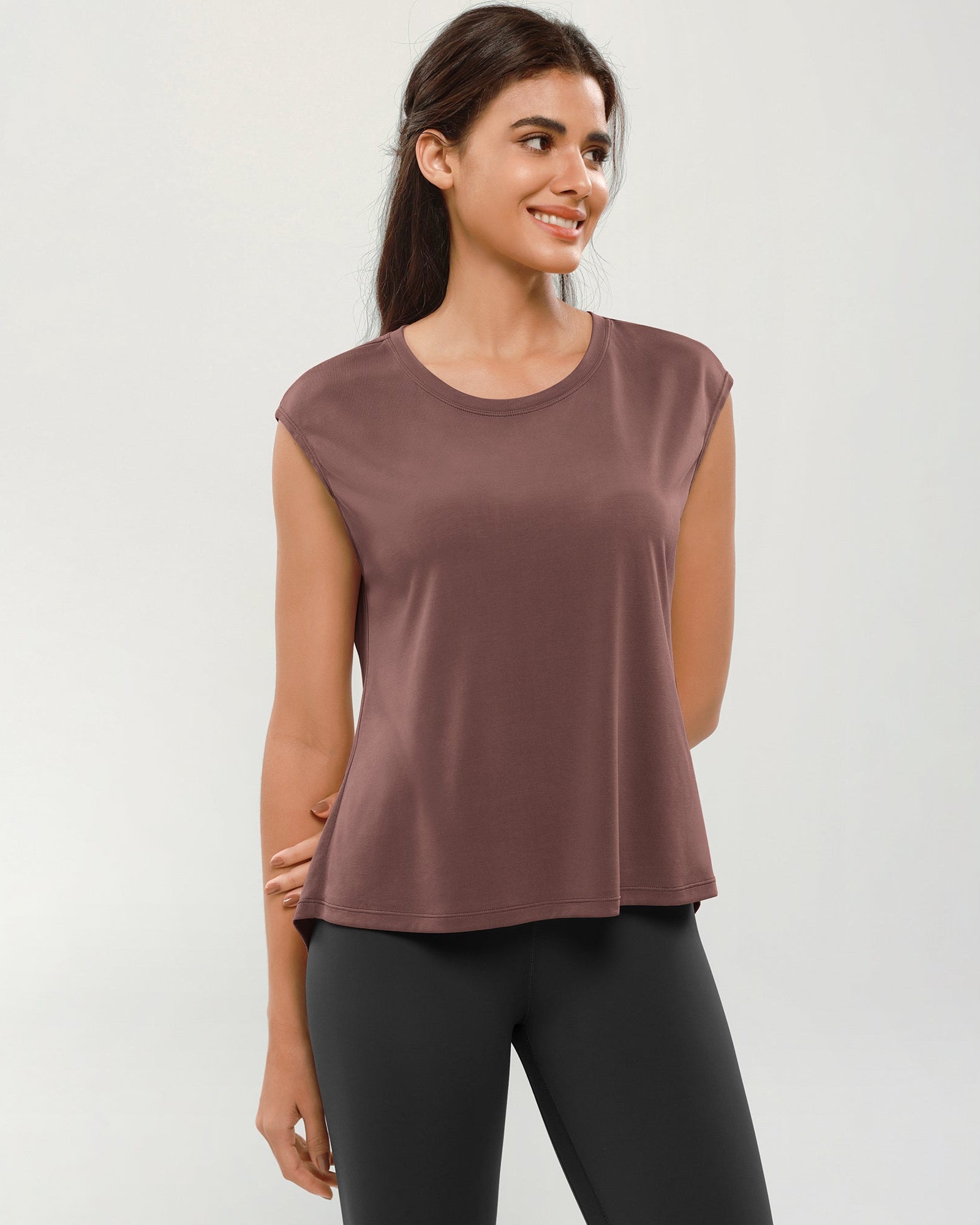 Modal Soft Crew Neck Yoga Summer Flowy Workout Sleeveless Shirts Sangria - ododos